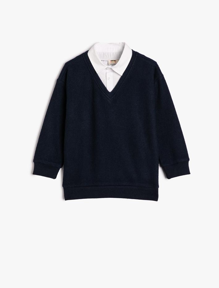 Erkek Çocuk Gömlek Yaka Sweat Uzun Kollu Yumuşak Dokulu Ribanalı