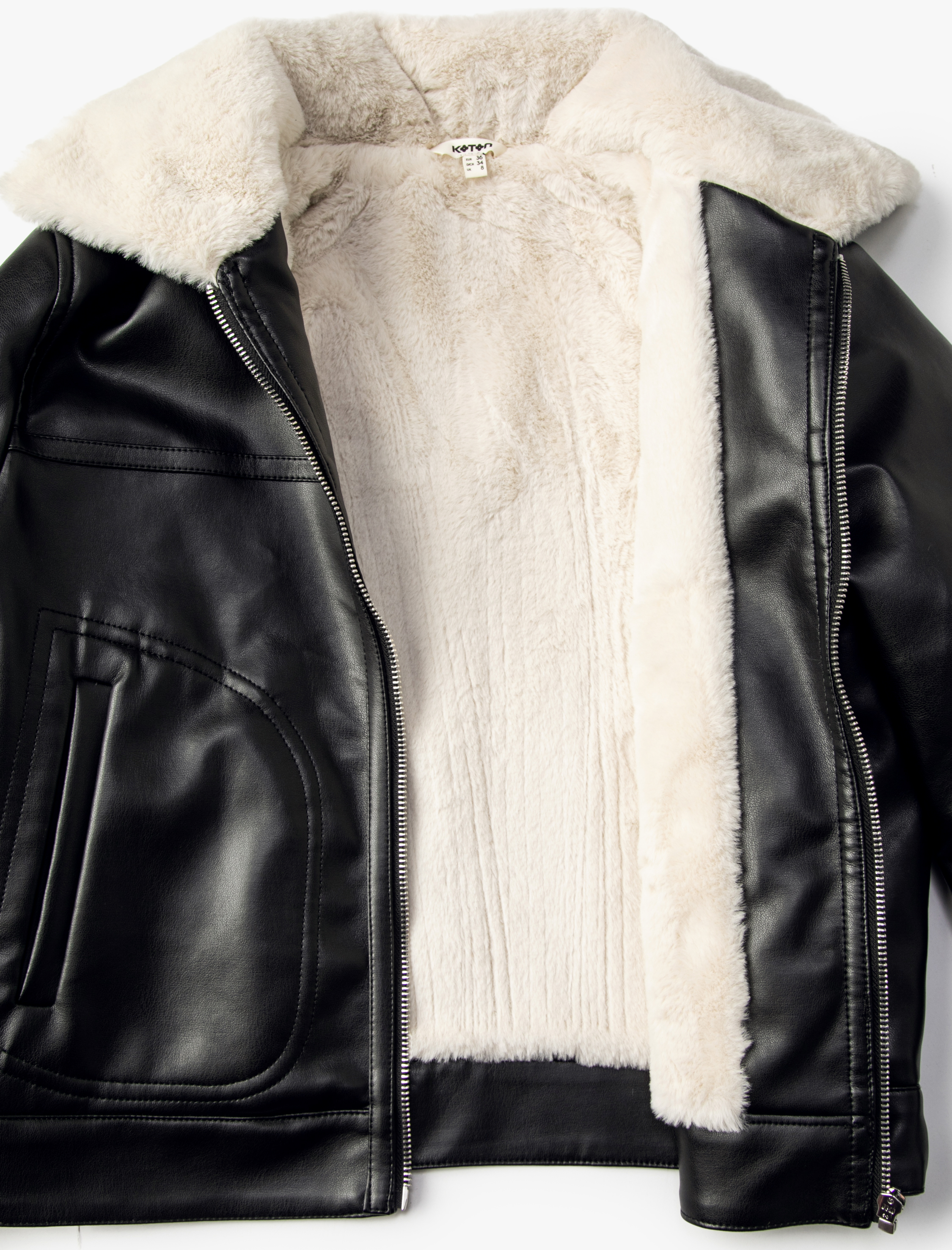   Peluş Detaylı Biker Ceket Suni Deri