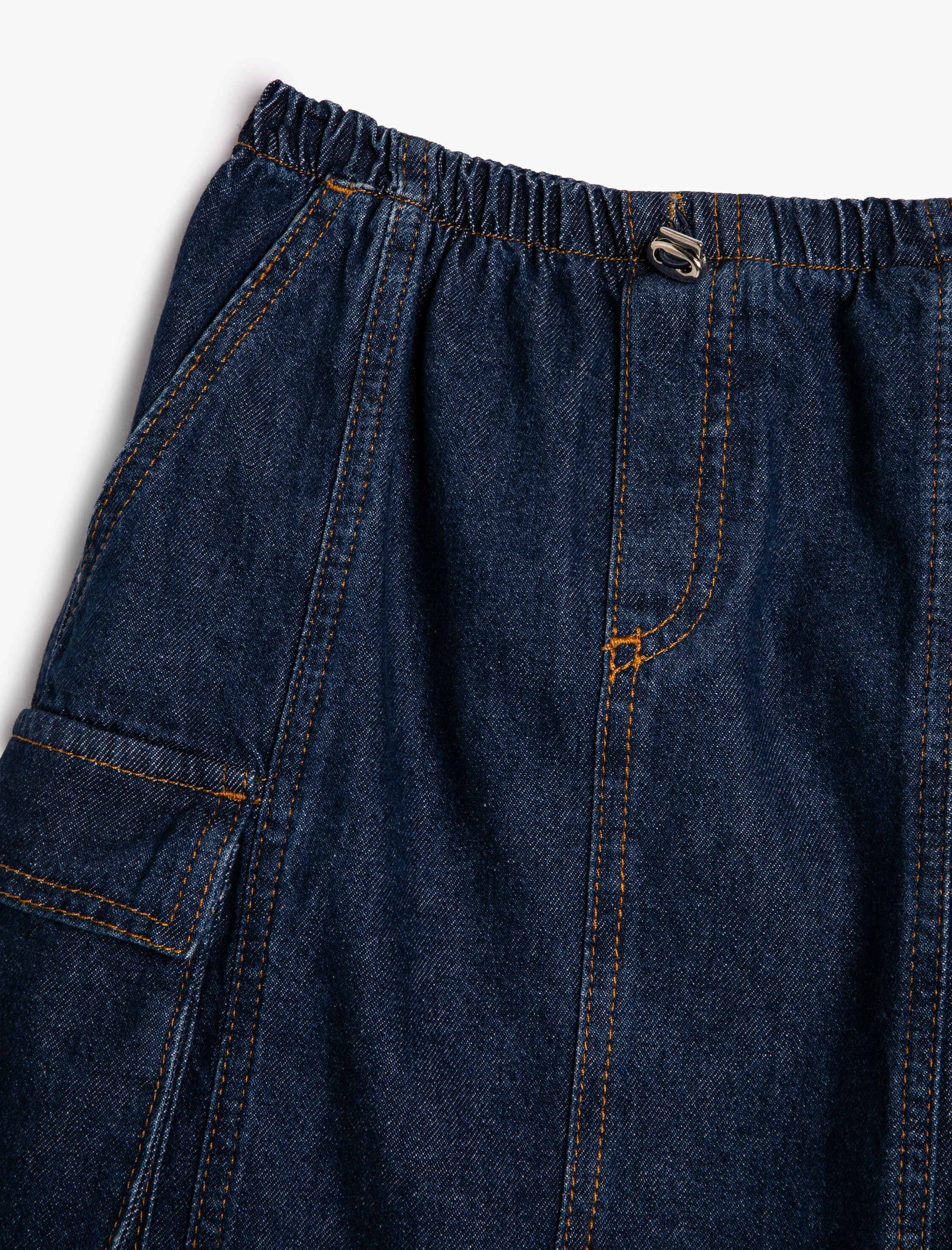  Kız Çocuk Kargo Kot Etek Maksi Boy Yırtmaç Detaylı Beli Lastikli Pamuklu