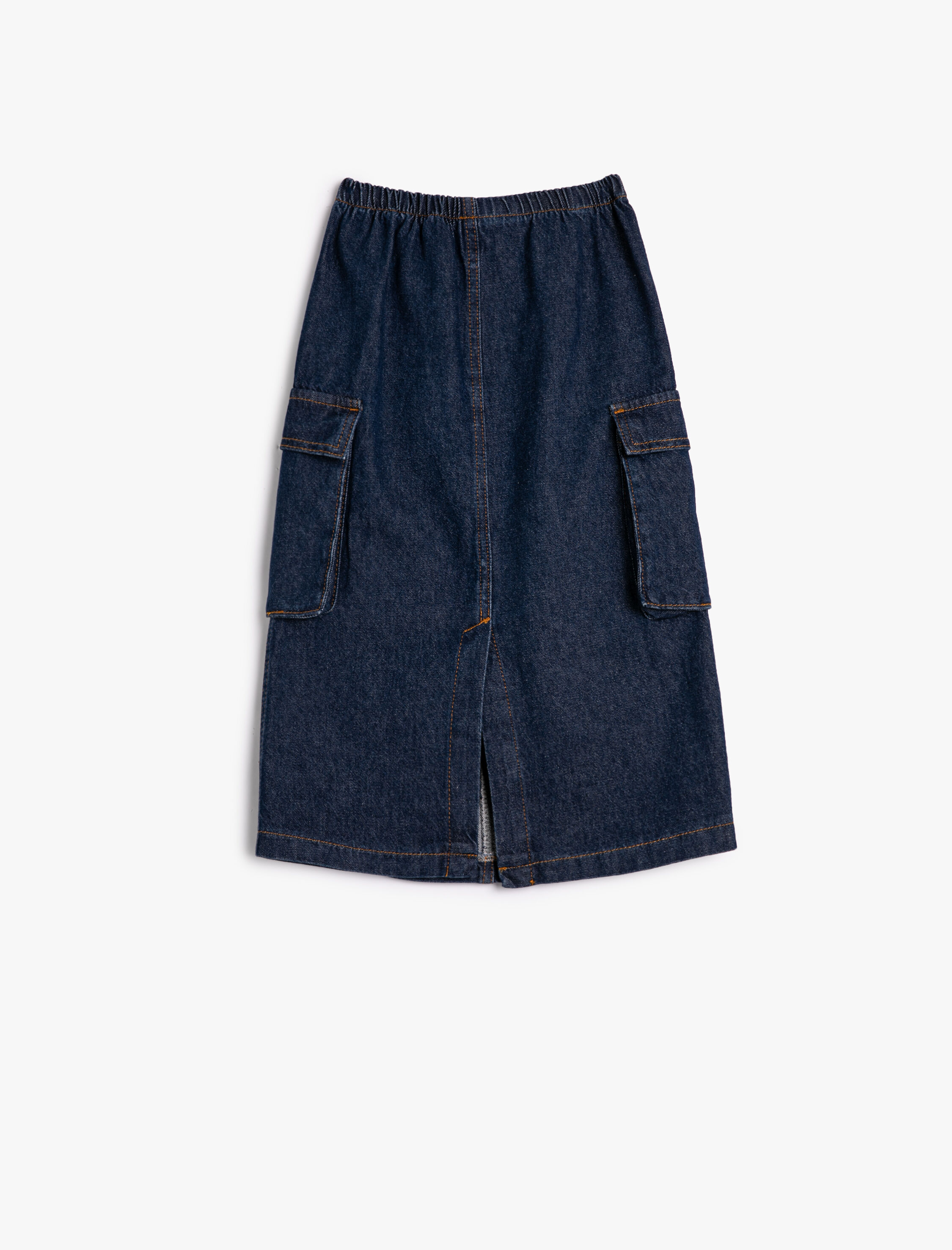  Kız Çocuk Kargo Kot Etek Maksi Boy Yırtmaç Detaylı Beli Lastikli Pamuklu