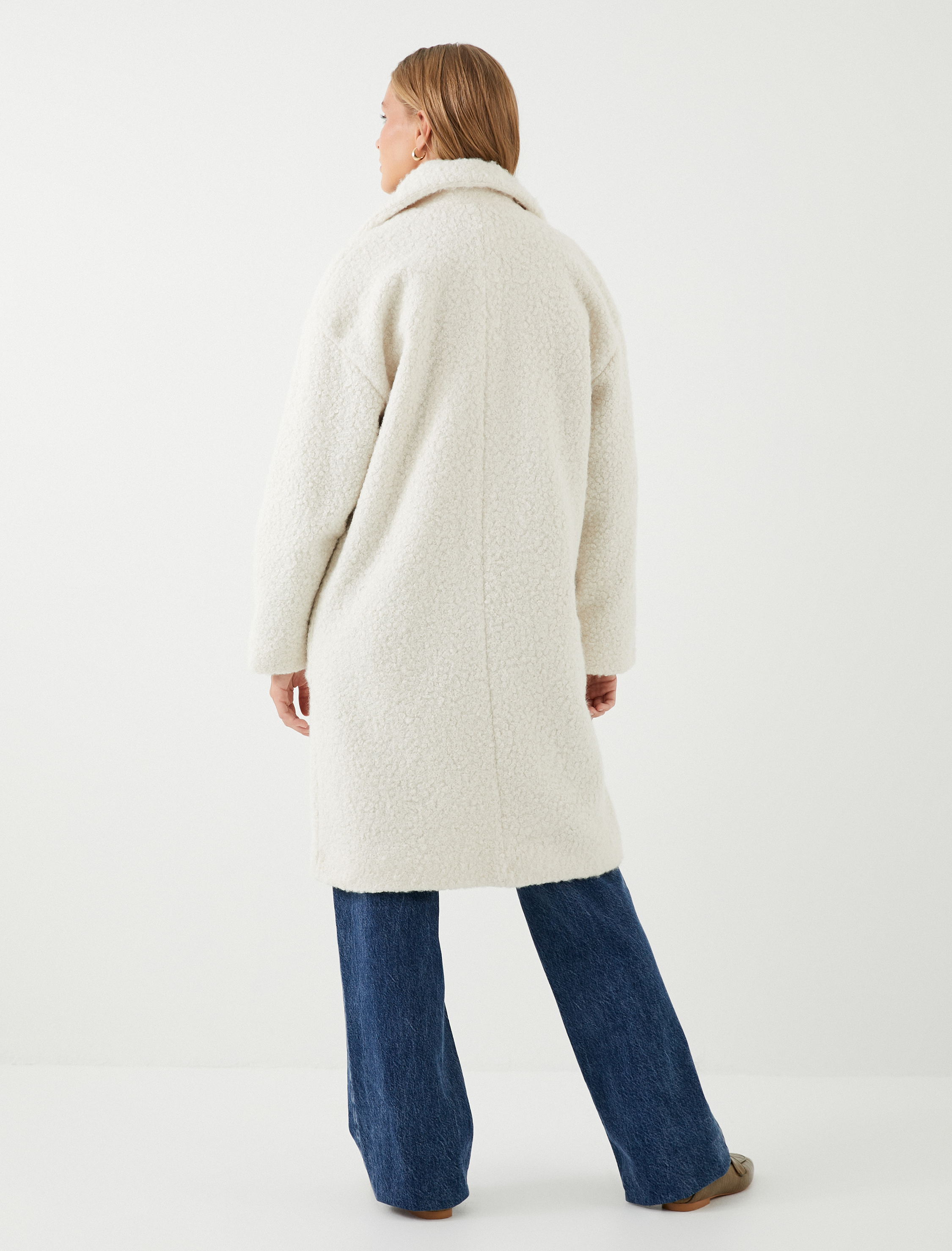   Oversize Uzun Buklet Kaban Kruvaze Cep Detaylı Astarlı