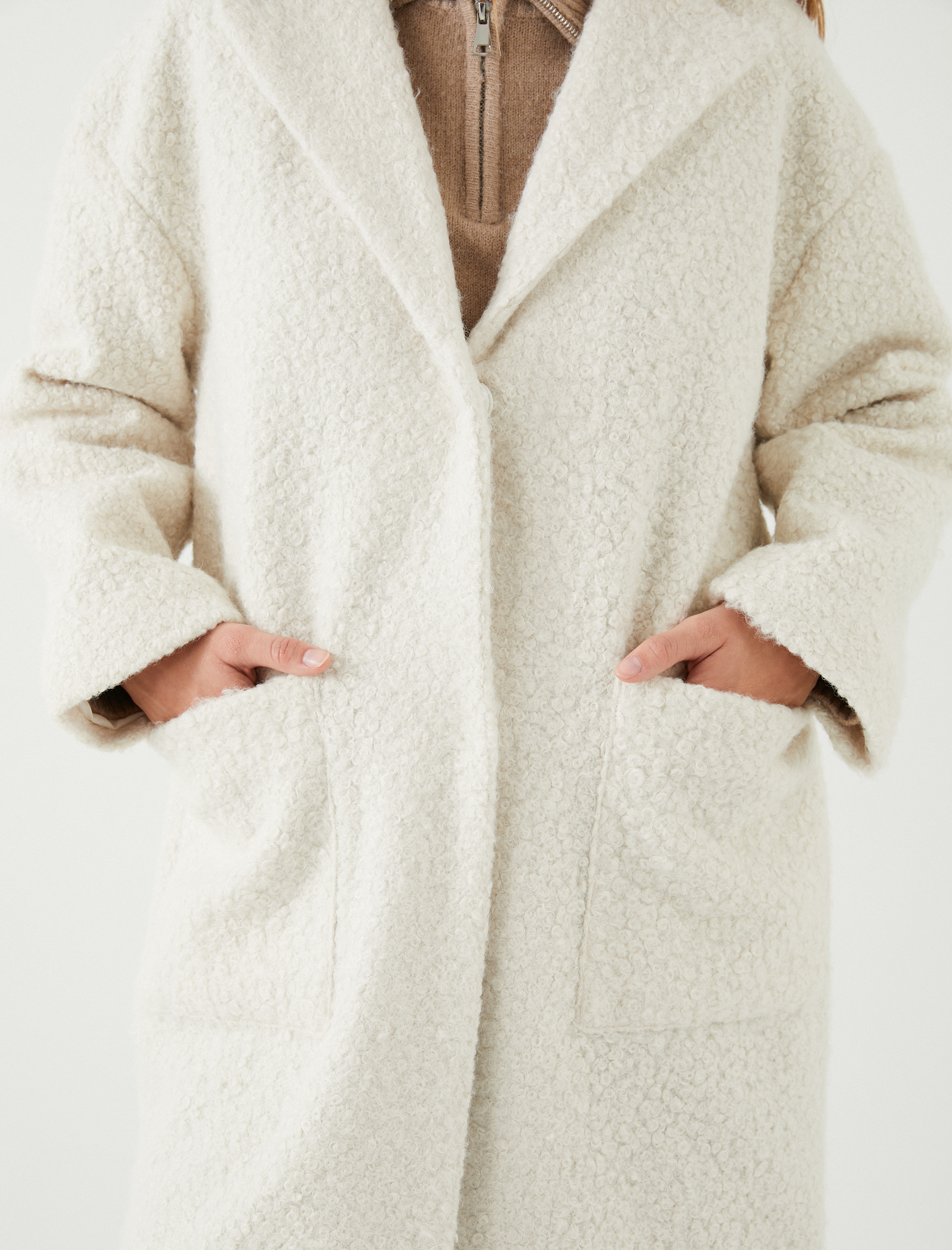   Oversize Uzun Buklet Kaban Kruvaze Cep Detaylı Astarlı