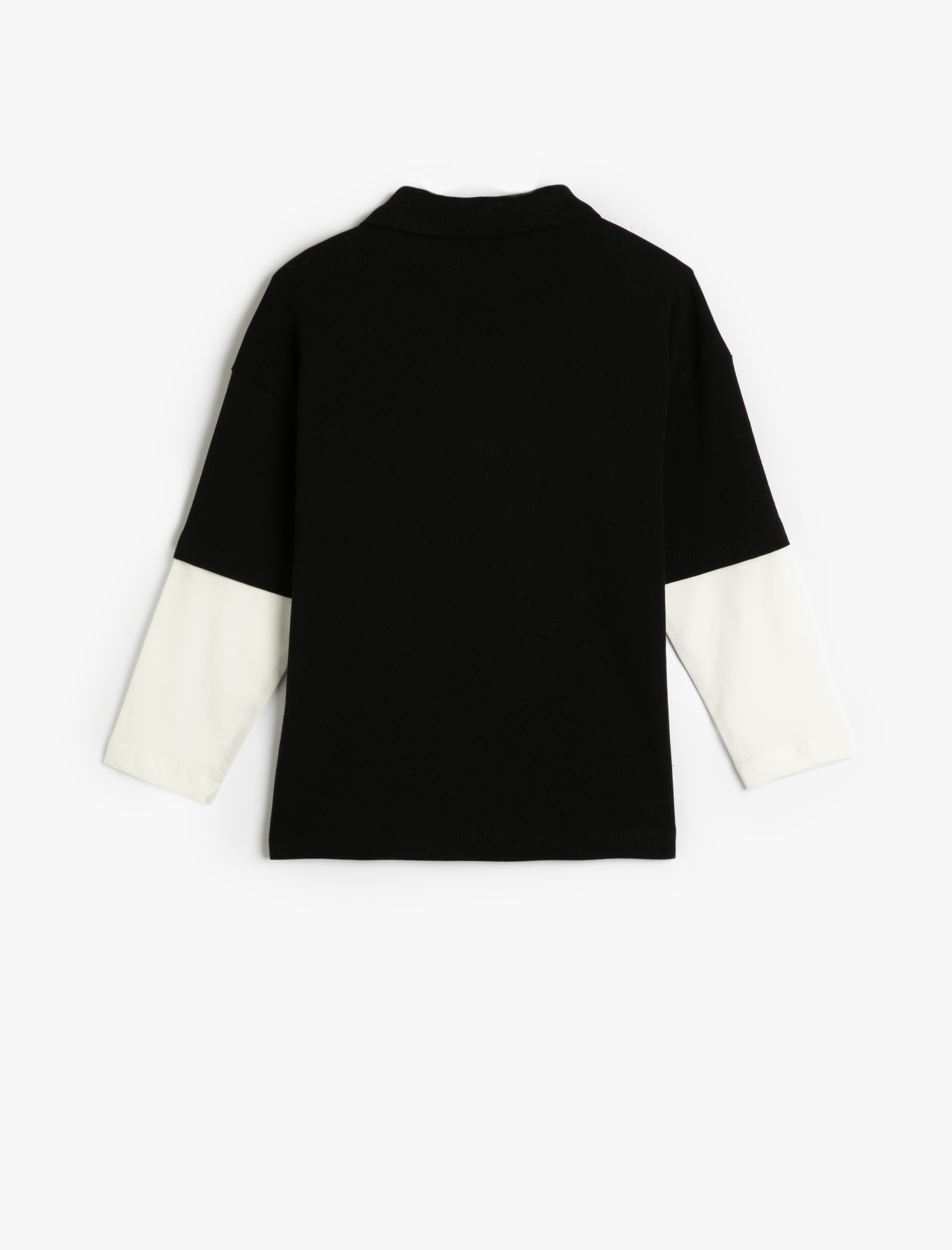  Erkek Çocuk Tişört Uzun Kollu Polo Yaka Kolej Baskılı Renk Bloklu Pamuklu