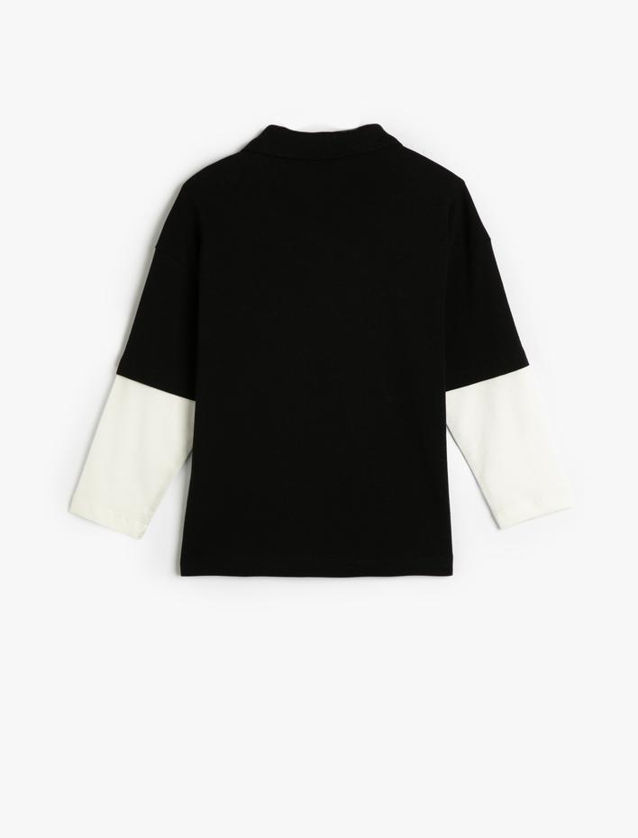 Erkek Çocuk Tişört Uzun Kollu Polo Yaka Kolej Baskılı Renk Bloklu Pamuklu