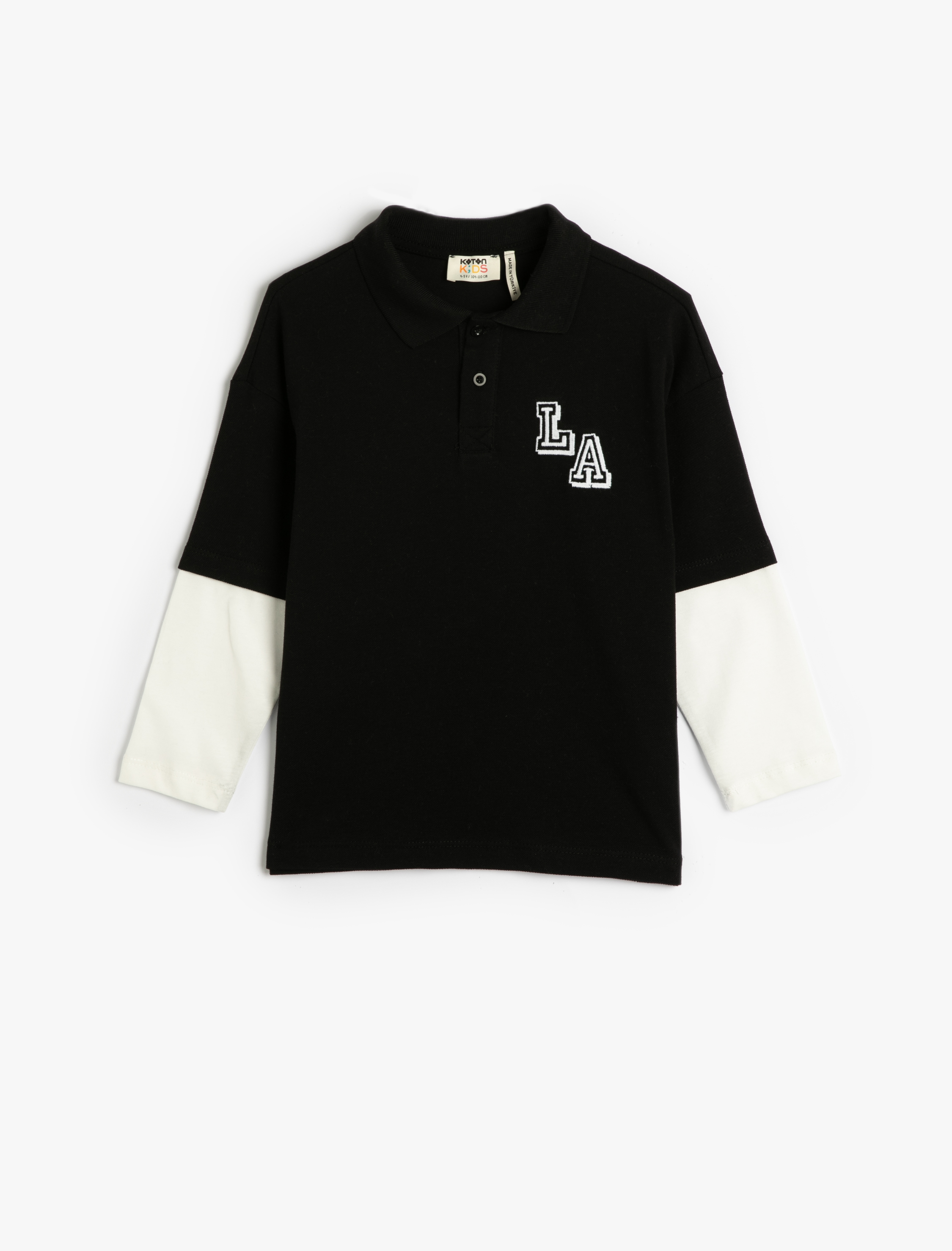  Erkek Çocuk Tişört Uzun Kollu Polo Yaka Kolej Baskılı Renk Bloklu Pamuklu