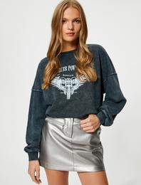 Oversize Sweatshirt Bisiklet Yaka Eskitme Görünümlü