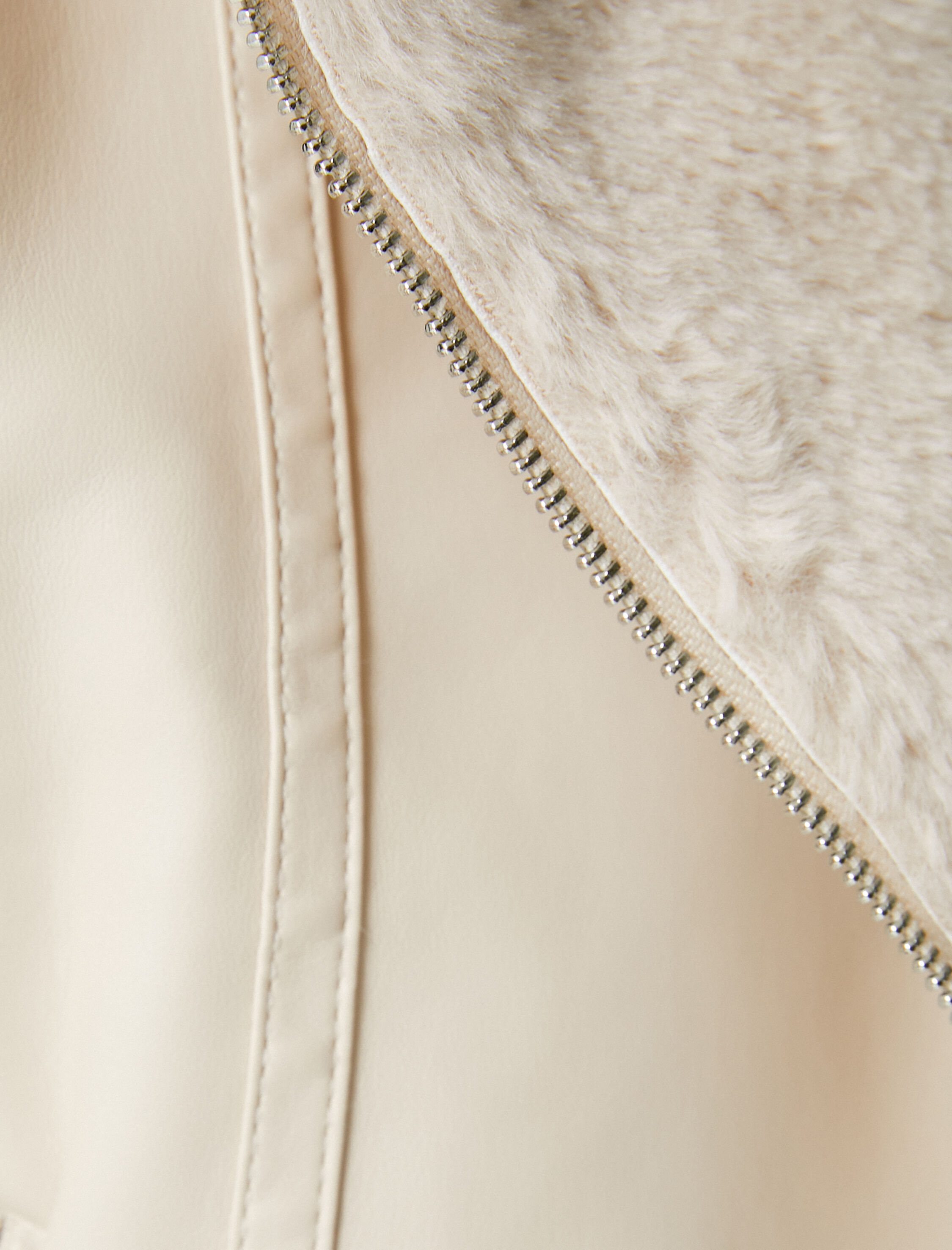   Biker Ceket Suni Deri İçi Suni Kürklü Fermuarlı