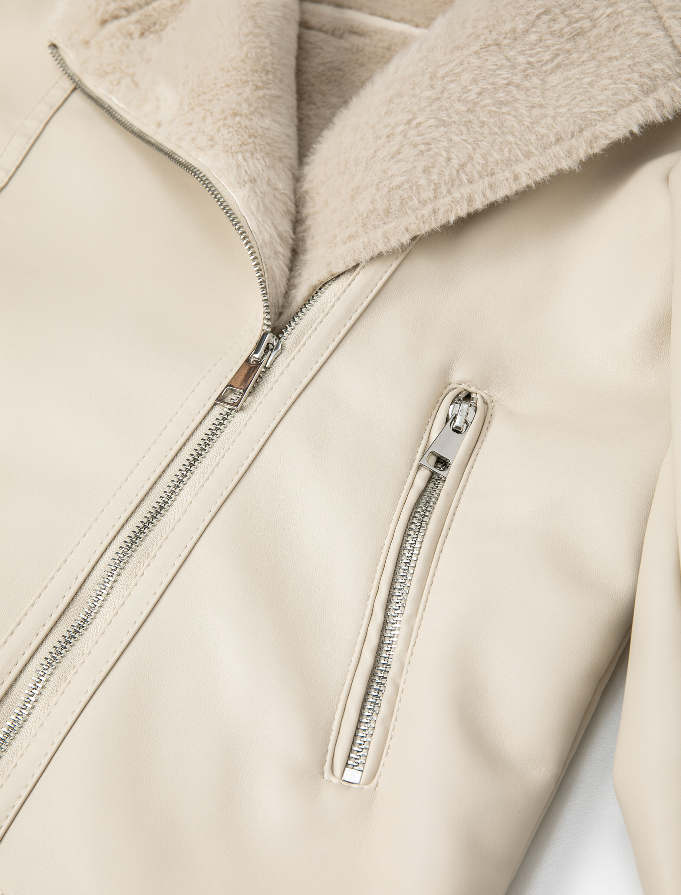   Biker Ceket Suni Deri İçi Suni Kürklü Fermuarlı