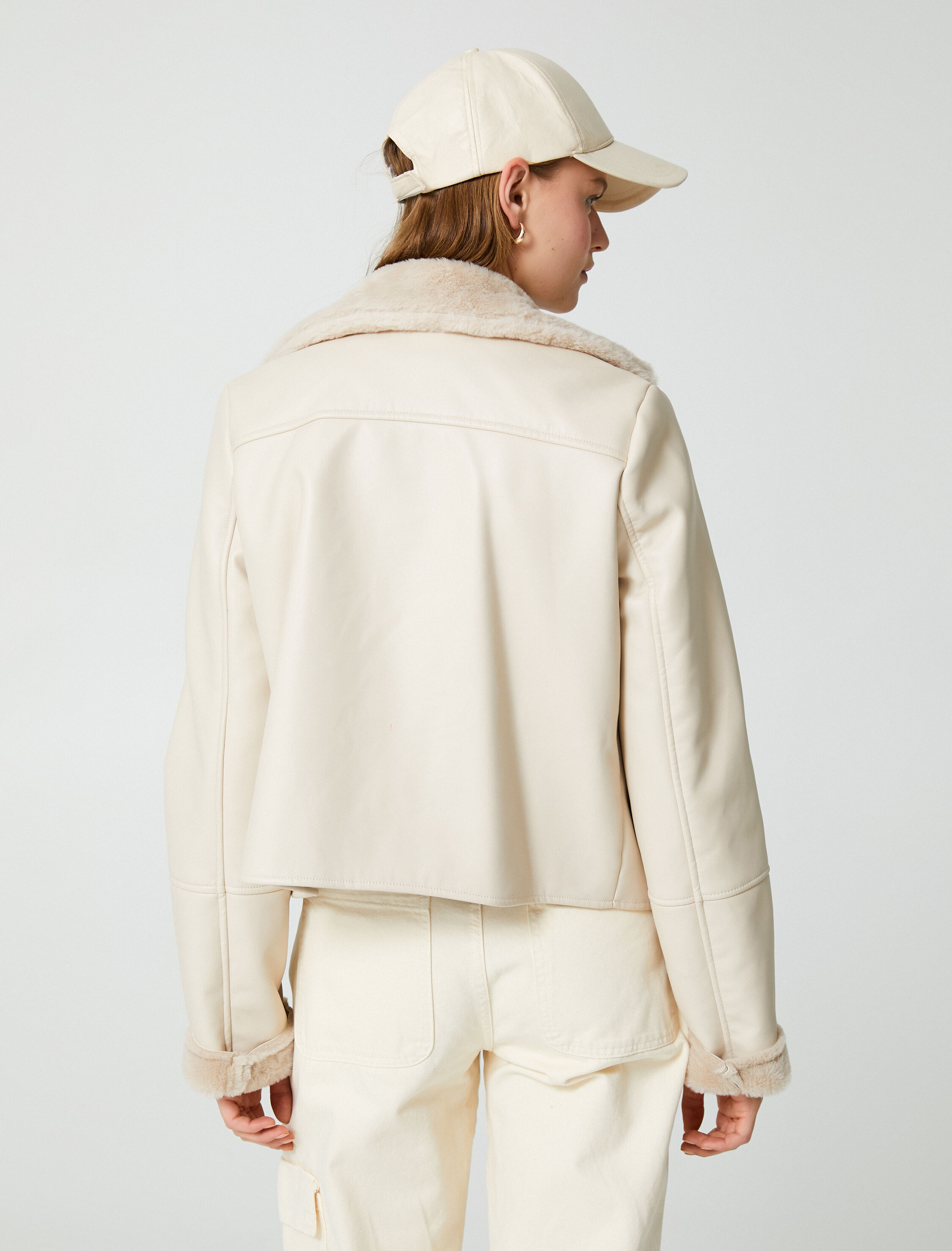   Biker Ceket Suni Deri İçi Suni Kürklü Fermuarlı