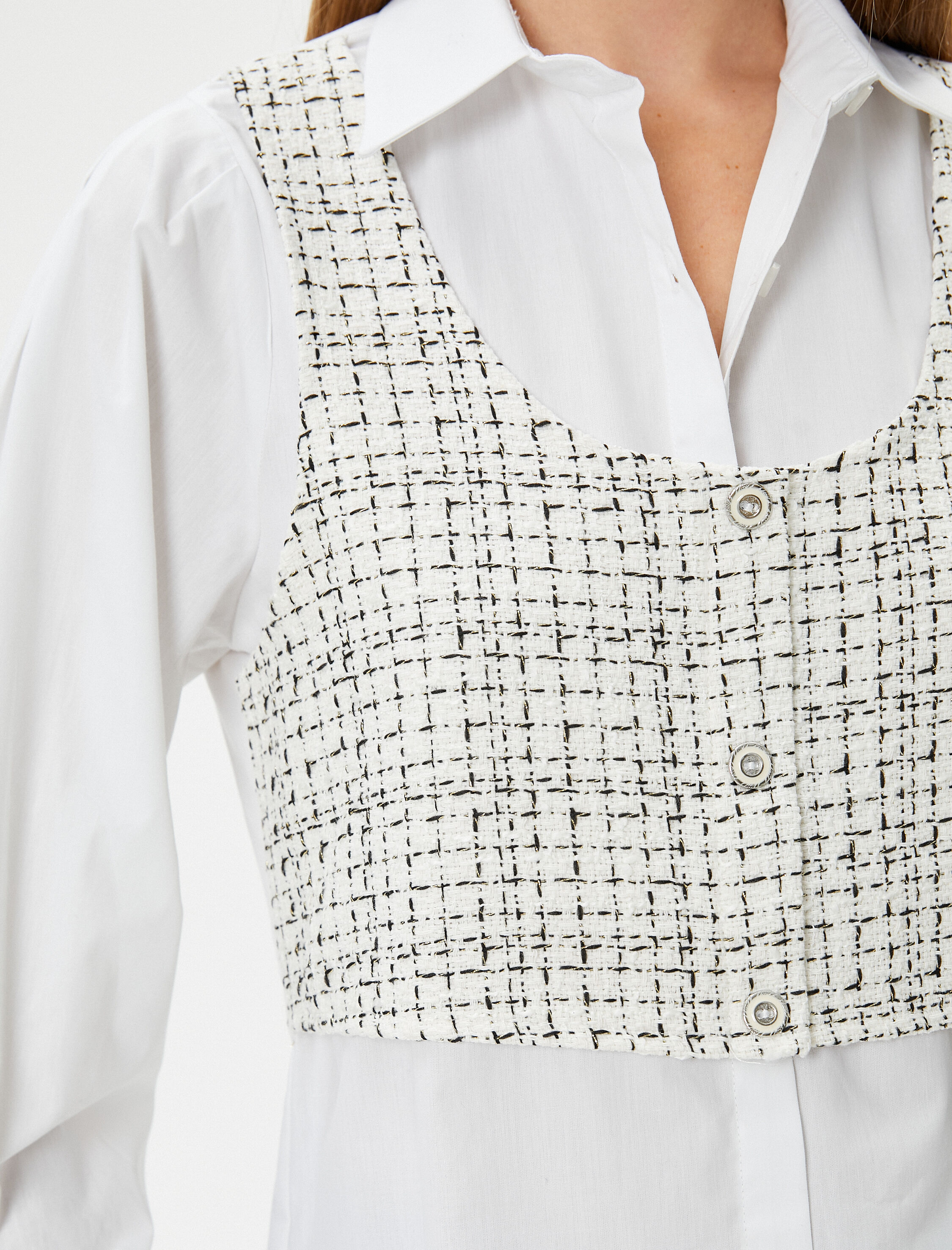   Gömlek Tüvit Yelek Detaylı Uzun Kollu Klasik Yaka Pamuklu