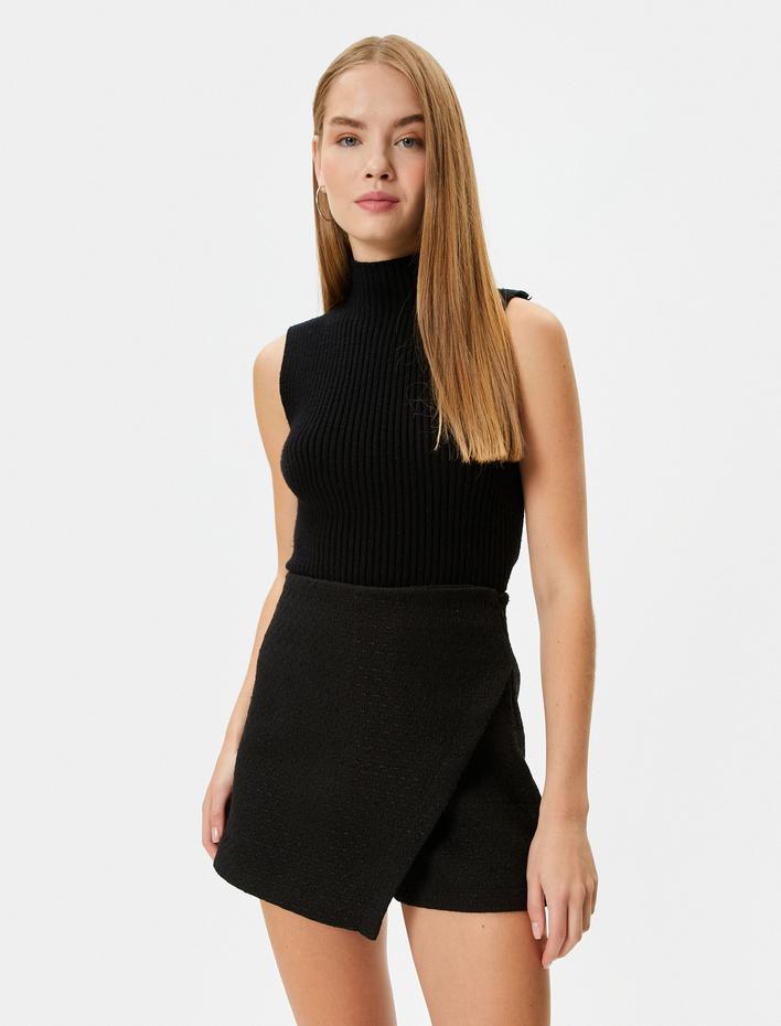  Tüvit Mini Şort Etek Kruvaze Dar Kalıp