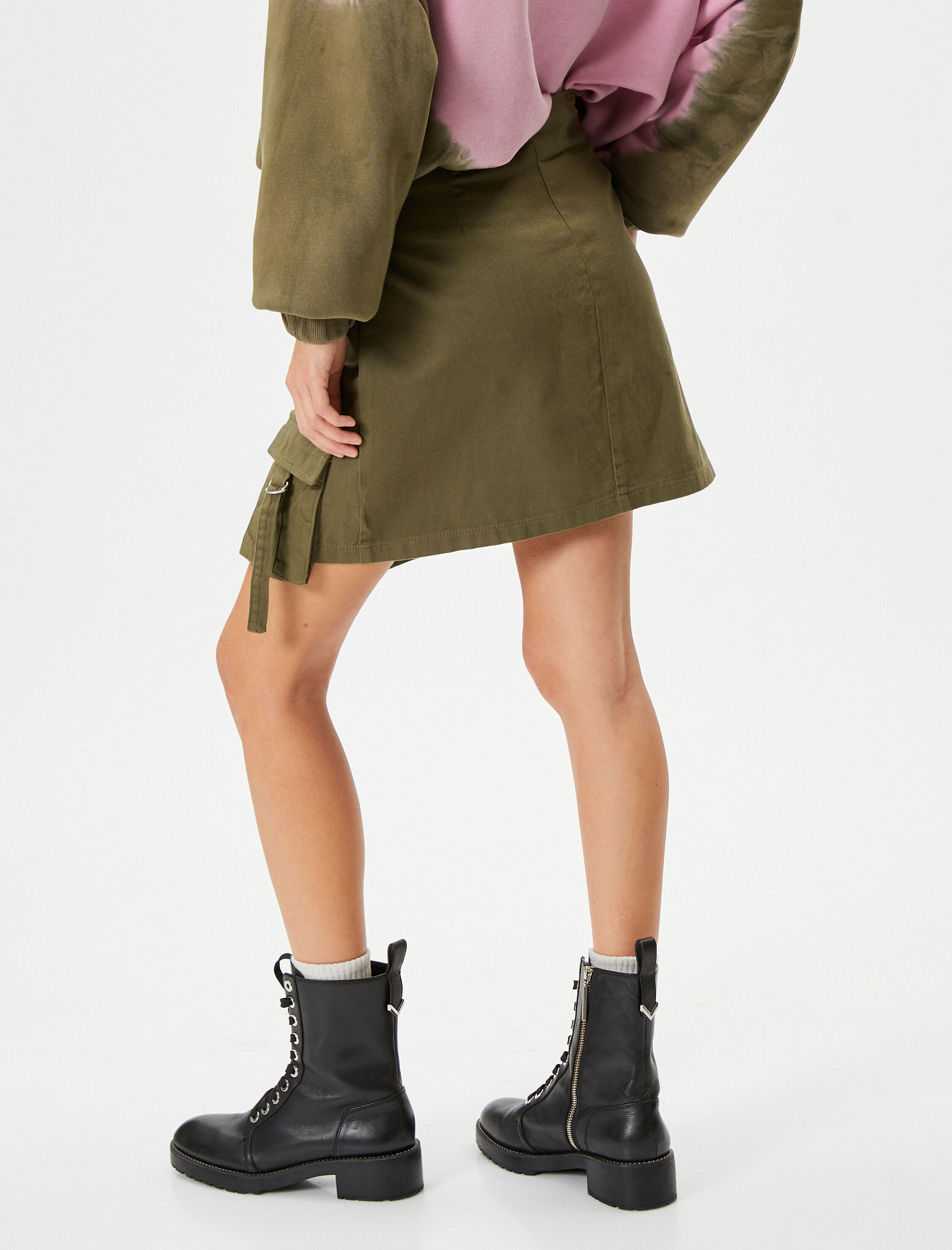   Kruvaze Kargo Mini Etek Pamuklu Cep Detaylı