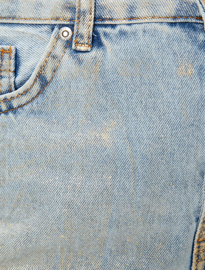   Metalik Parlak Straight Jean Kot Pantolon Yüksek Bel Düz Paça - Eve Jean