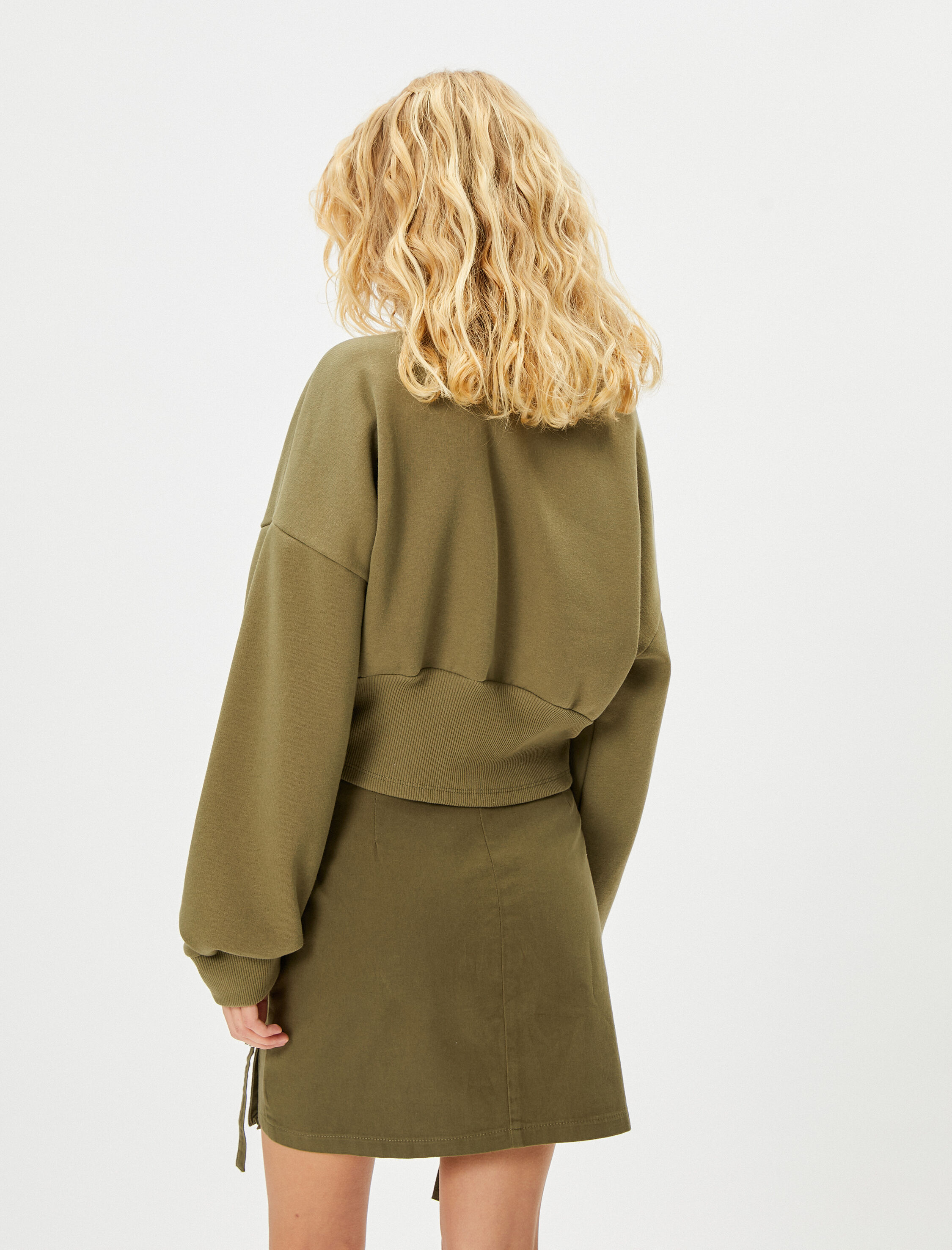   Kolej Crop Sweatshirt Korse Görünümlü Şardonlu Slim Fit