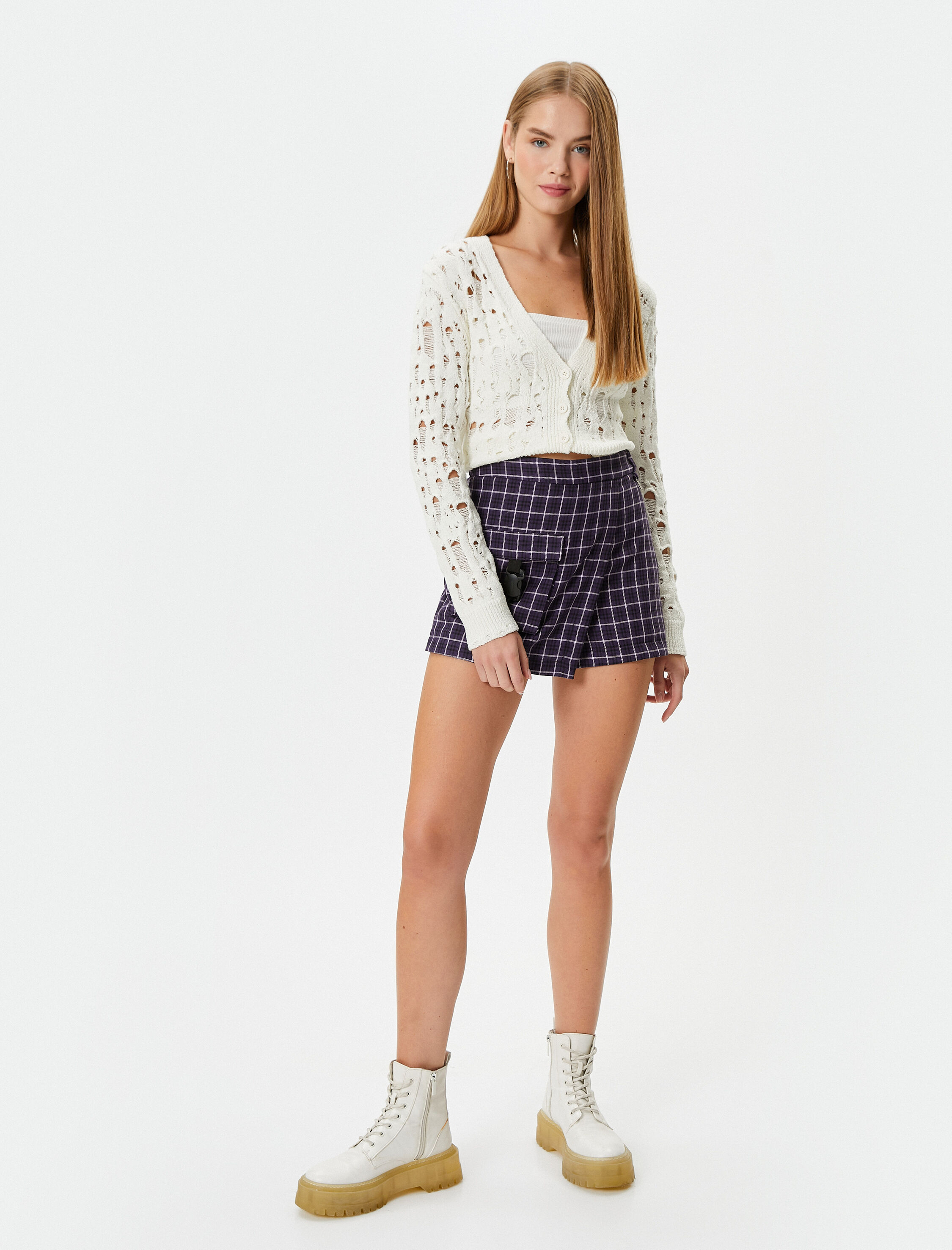   Ajurlu Yelek Uzun Kollu V Yaka Düğme Kapamalı