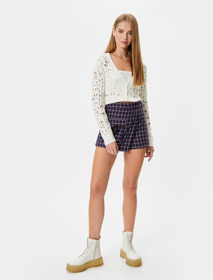  Ajurlu Yelek Uzun Kollu V Yaka Düğme Kapamalı