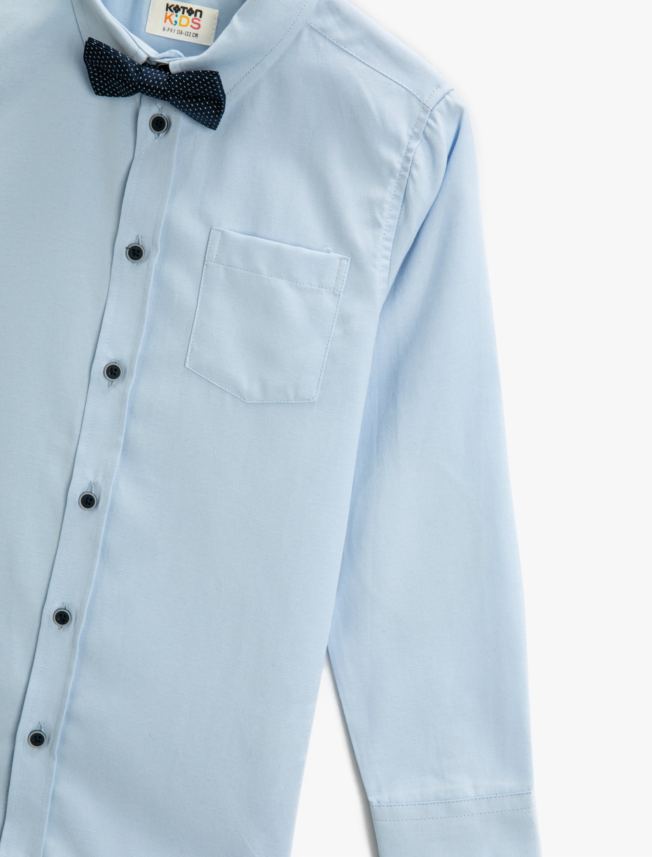  Erkek Çocuk Papyonlu Kolları Yama Detaylı Uzun Kollu Gömlek