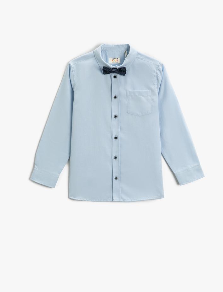 Erkek Çocuk Papyonlu Kolları Yama Detaylı Uzun Kollu Gömlek