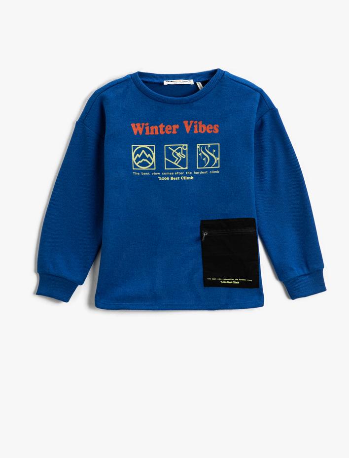 Erkek Çocuk Cep Detaylı Baskılı Sweatshirt