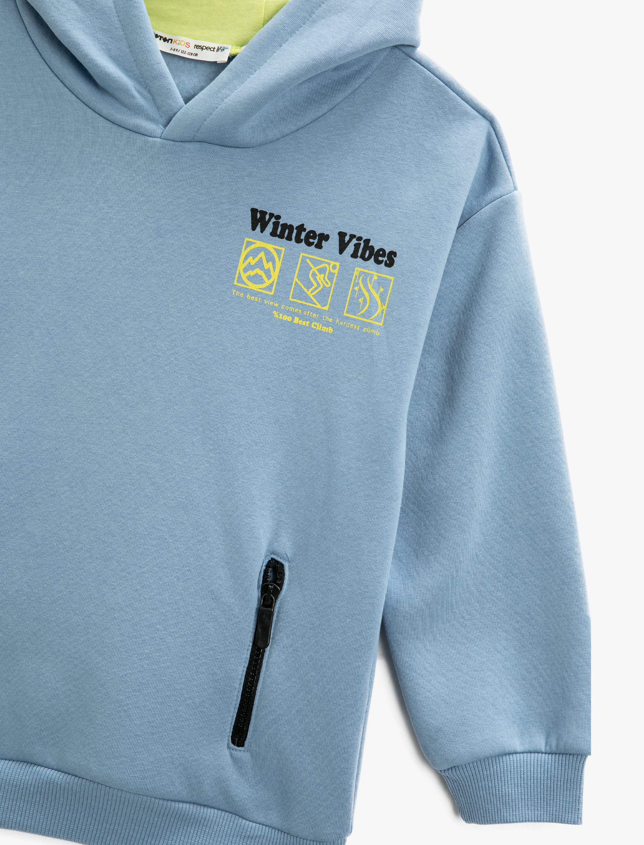  Erkek Çocuk Kapşonlu Sweatshirt Baskı Detaylı Fermuarlı Cepli Renk Kontrastlı