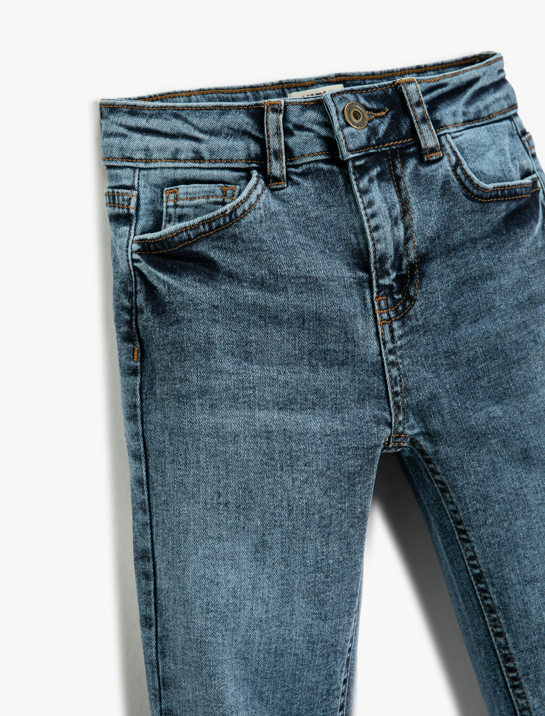  Erkek Çocuk Kot Pantolon Pamuklu Cepli - Slim Jean  Beli Ayarlanabilir Lastikli