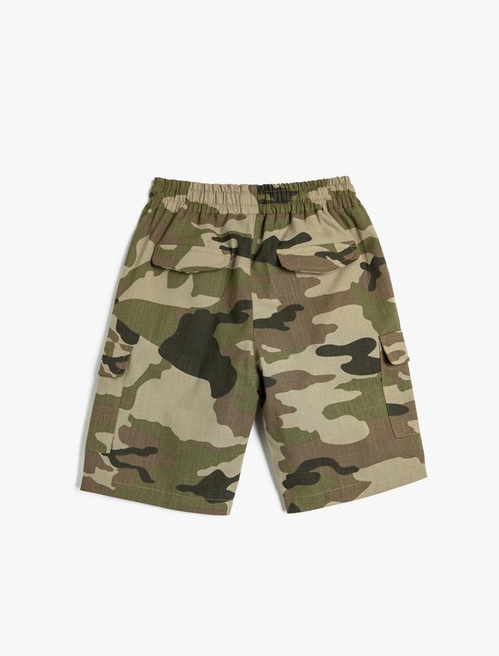 Erkek Çocuk Şort Kamuflaj Desenli Yandan Cepli Beli Bağlamalı Pamuklu