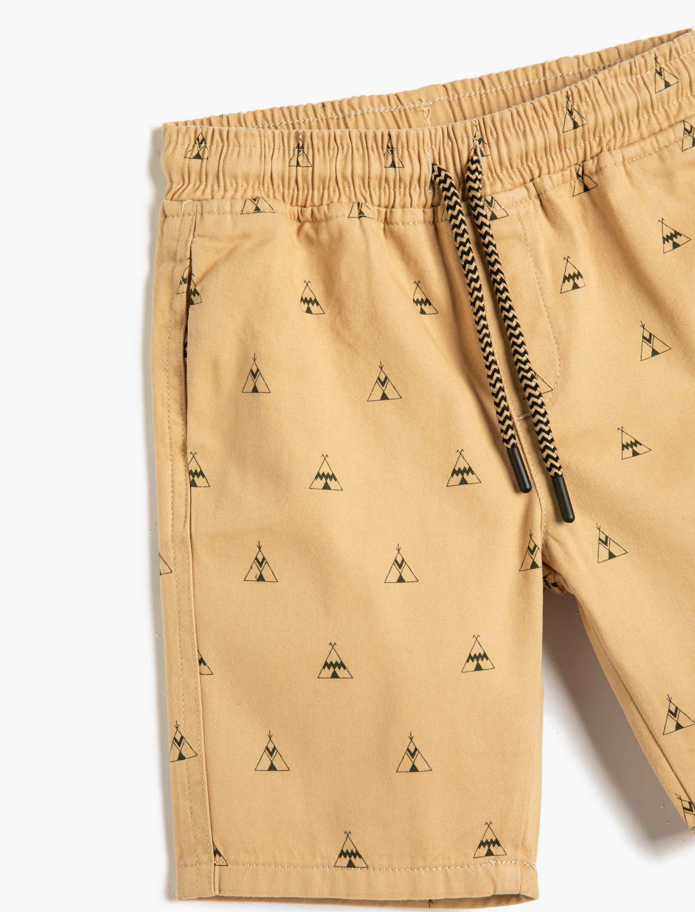  Erkek Çocuk Chino Şort Beli Bağlamalı Cepli Pamuklu Desenli