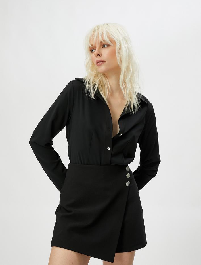  Uzun Kollu Gömlek Nervürlü Düğmeli Klasik Yaka