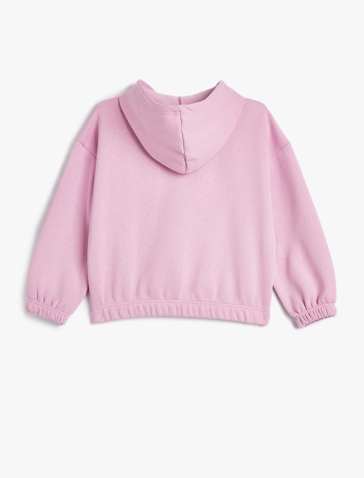 Kız Çocuk Kapşonlu Sweatshirt Şardonlu Kedi Baskılı Pul Payet İşlemeli Uzun Kollu