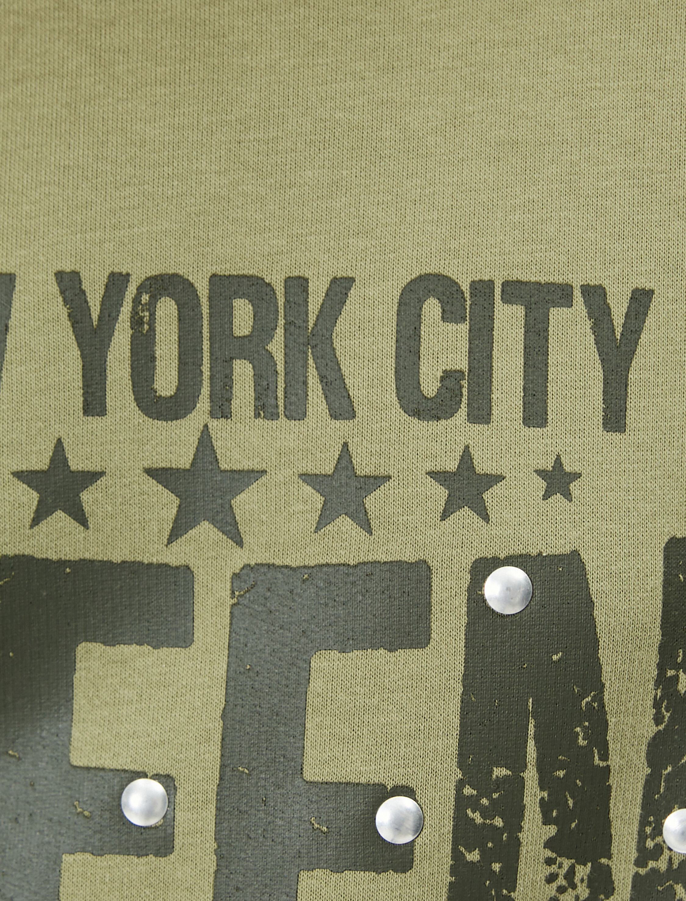   Şardonlu Kolej Baskılı Sweatshirt Uzun Kollu Bisiklet Yaka Taş Detaylı