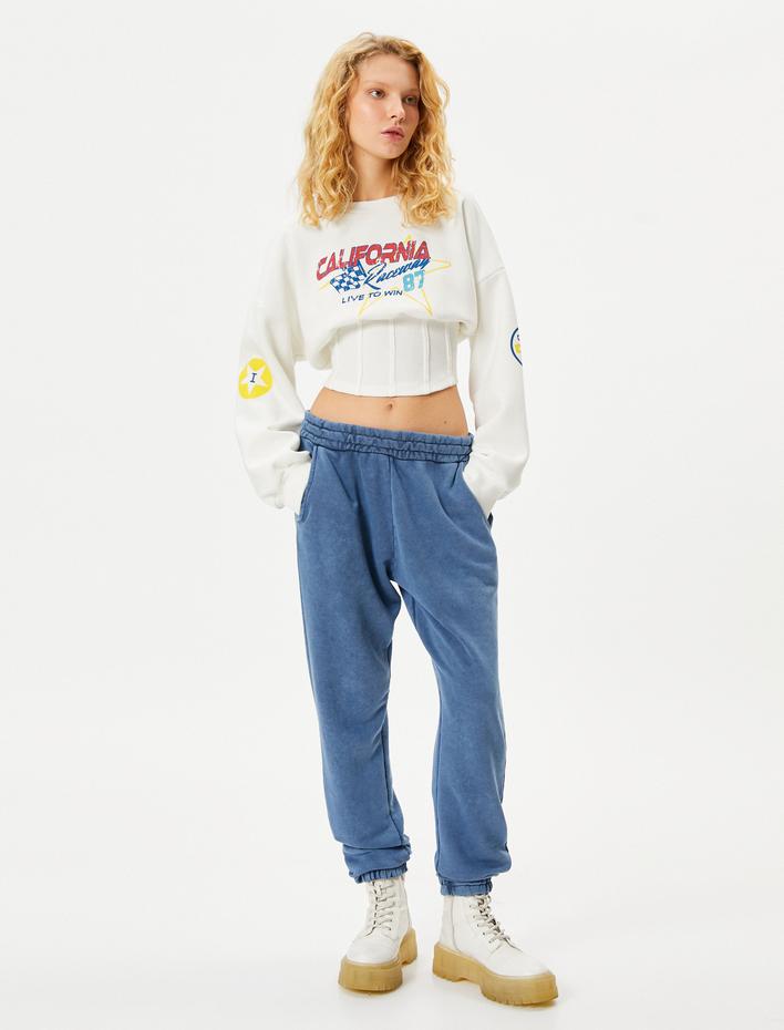  Şardonlu Jogger Eşofman Altı Soluk Efektli Cepli Pamuklu