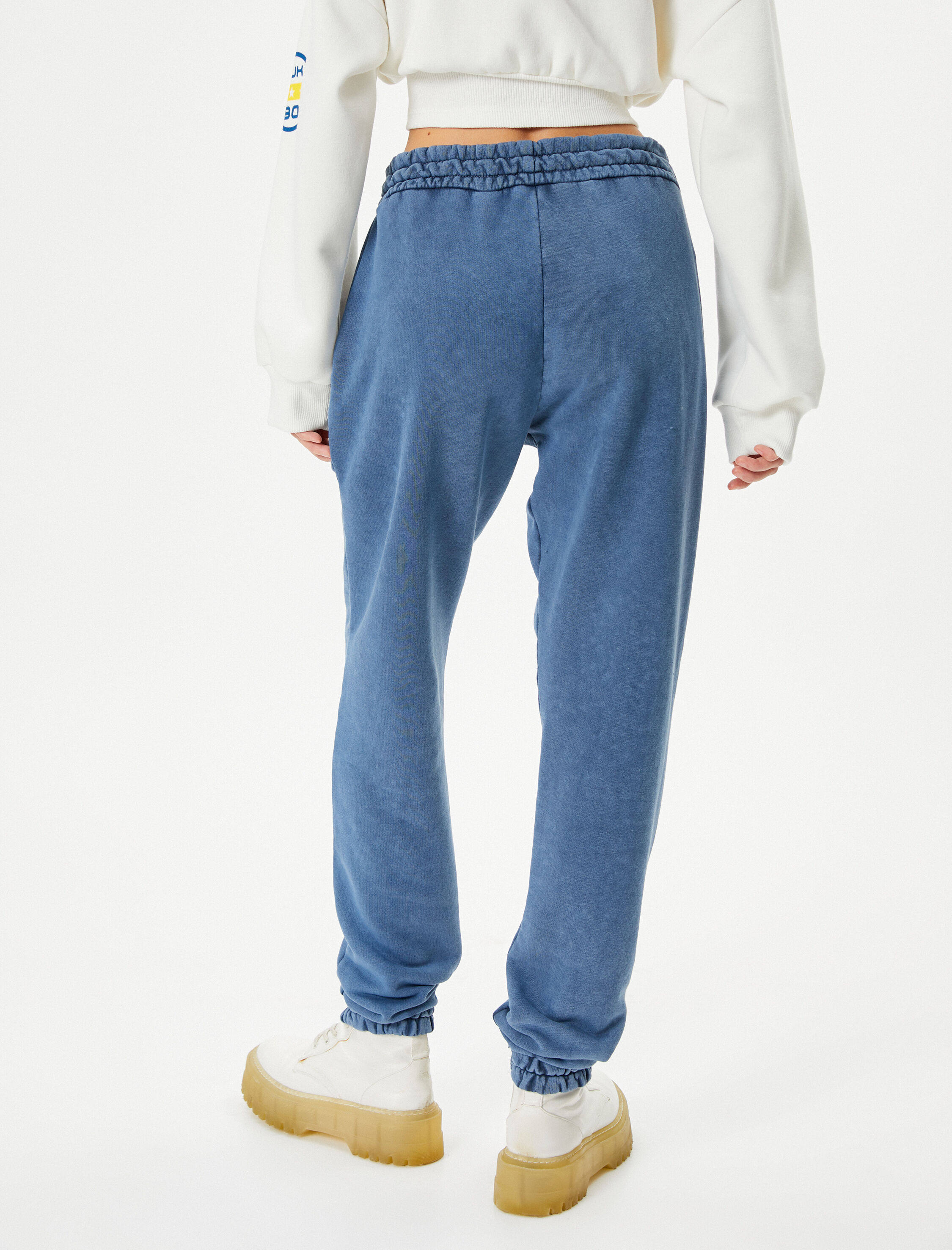   Şardonlu Jogger Eşofman Altı Soluk Efektli Cepli Pamuklu