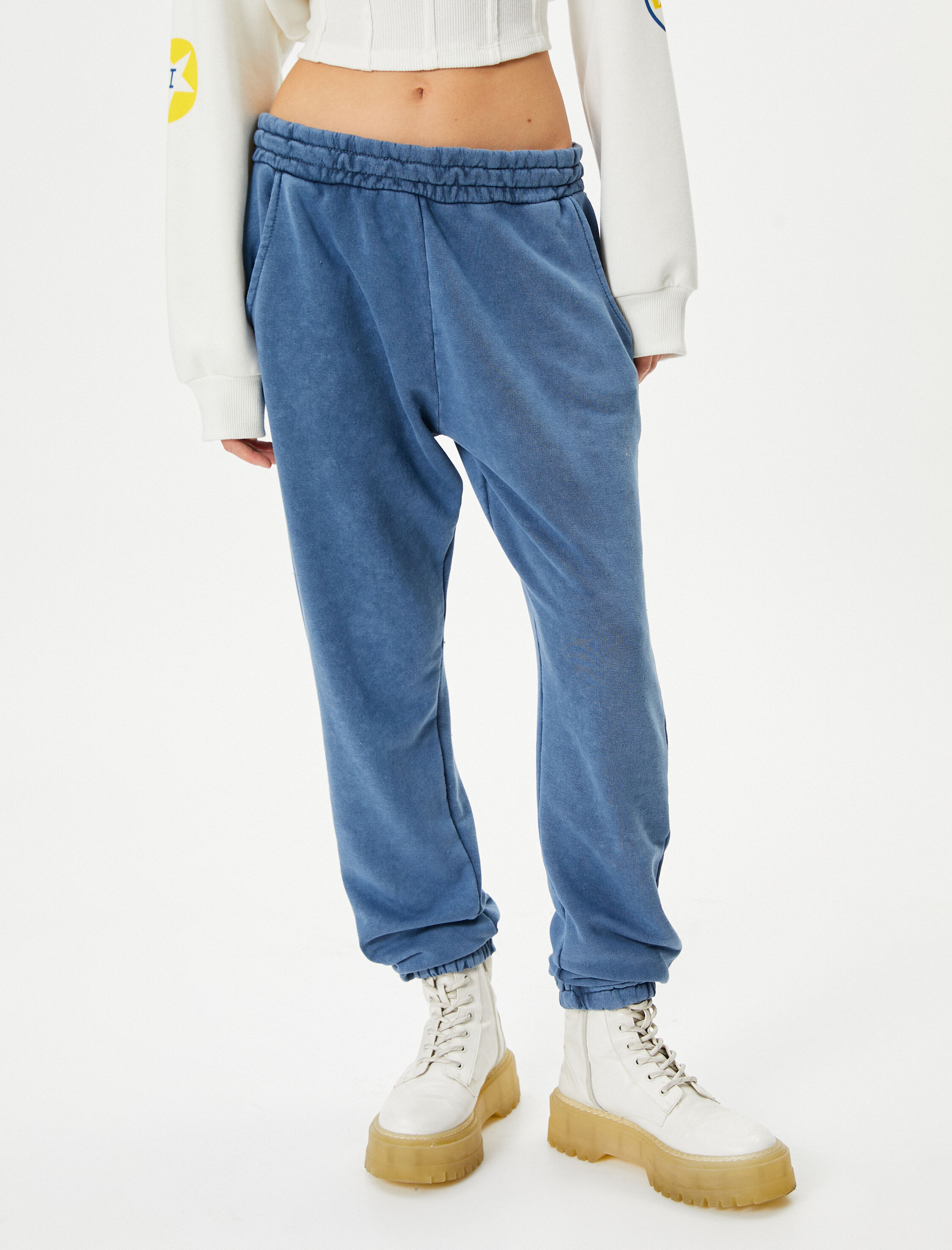   Şardonlu Jogger Eşofman Altı Soluk Efektli Cepli Pamuklu