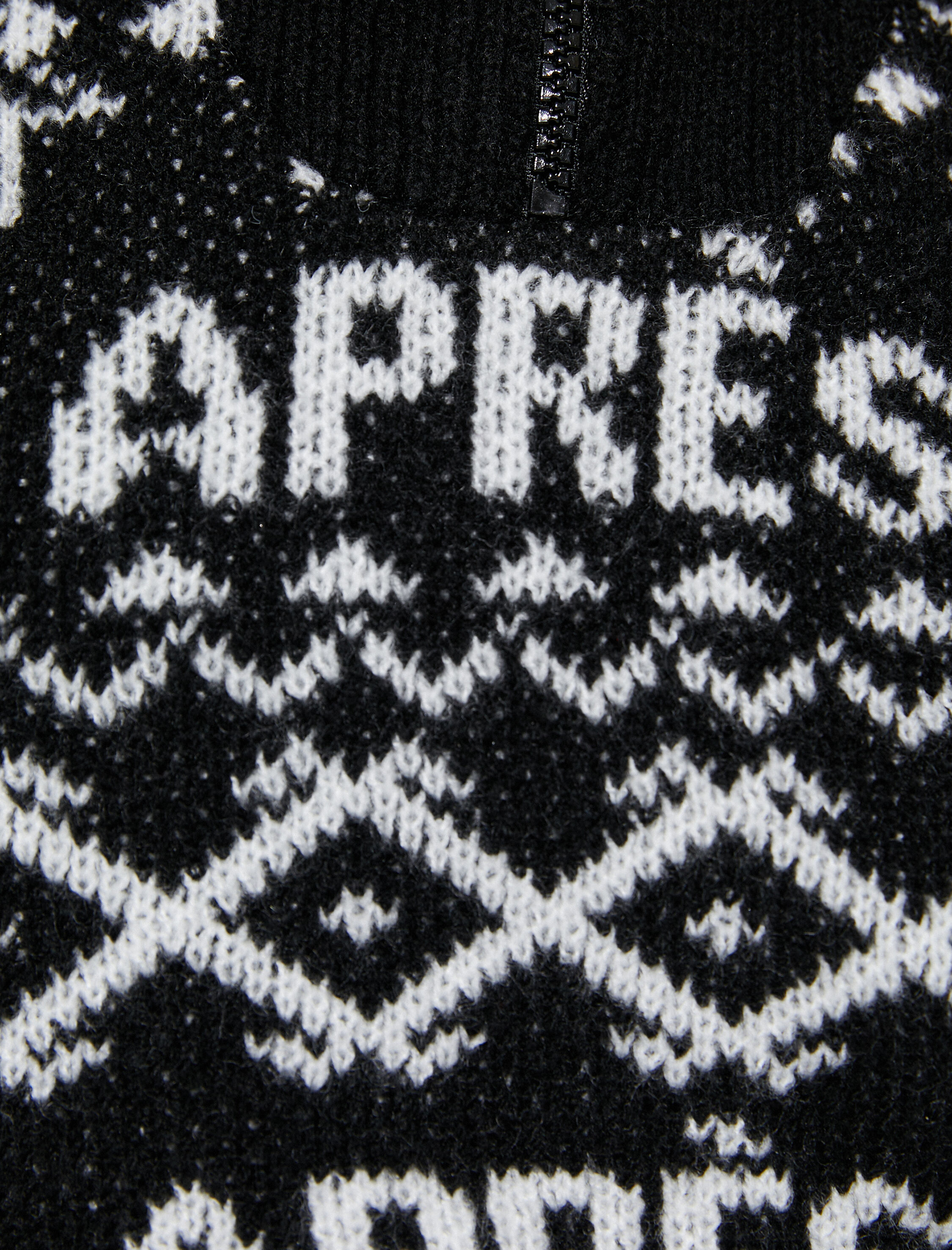   Örgü Kazak Yarım Fermuarlı Geniş Yaka Desenli