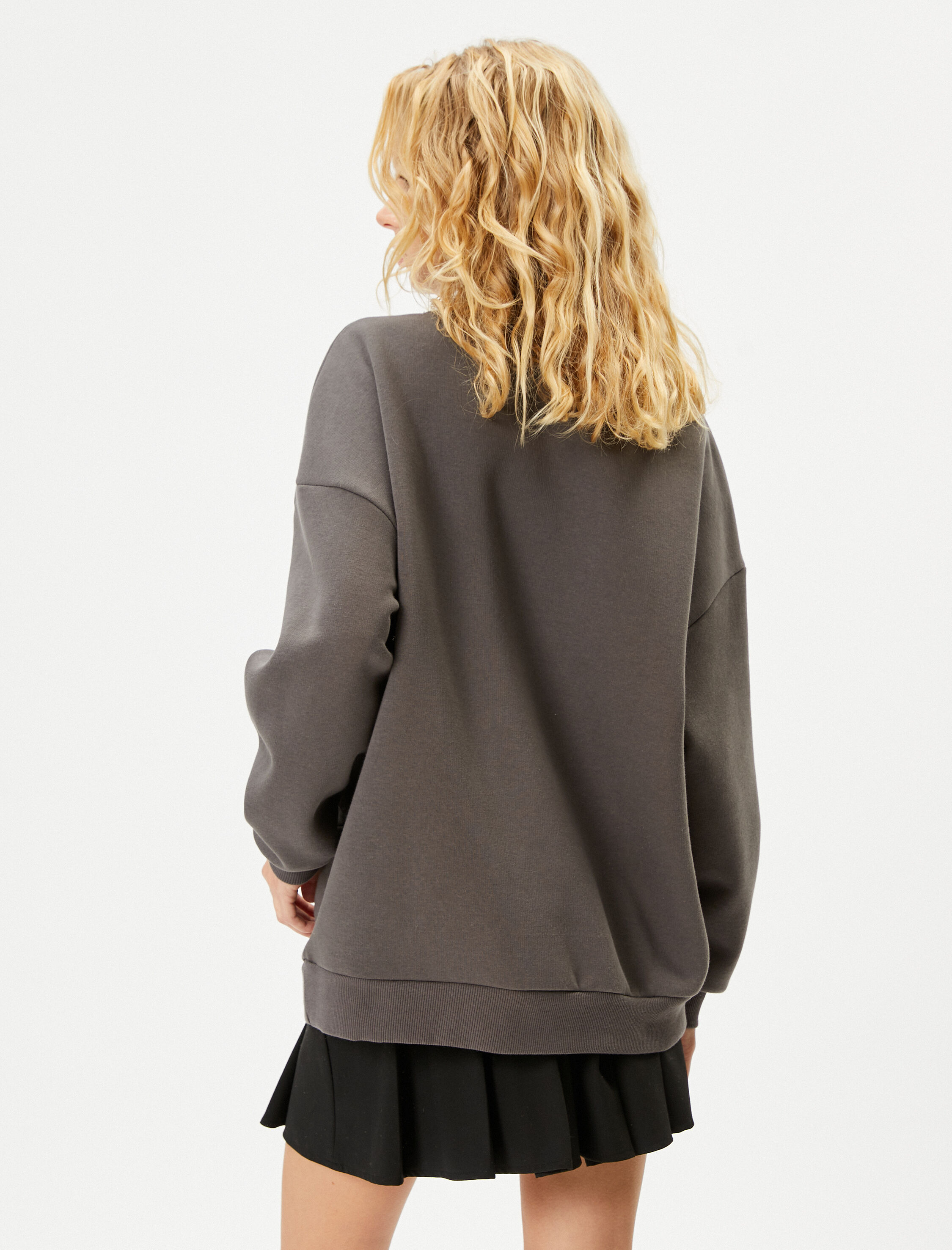   Şardonlu Gömlek Yaka Sweatshirt Paris Baskılı İşlemeli Uzun Kollu Pamuklu