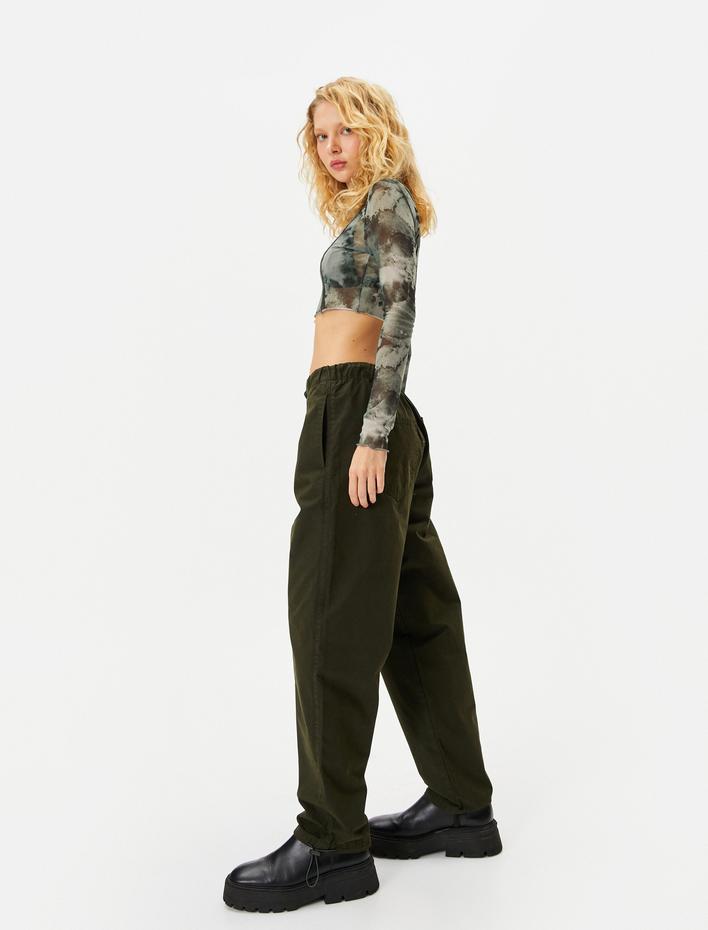  Paraşüt Pantolon Oversize Cepli Beli ve Paçaları Lastikli Stoperli Pamuklu