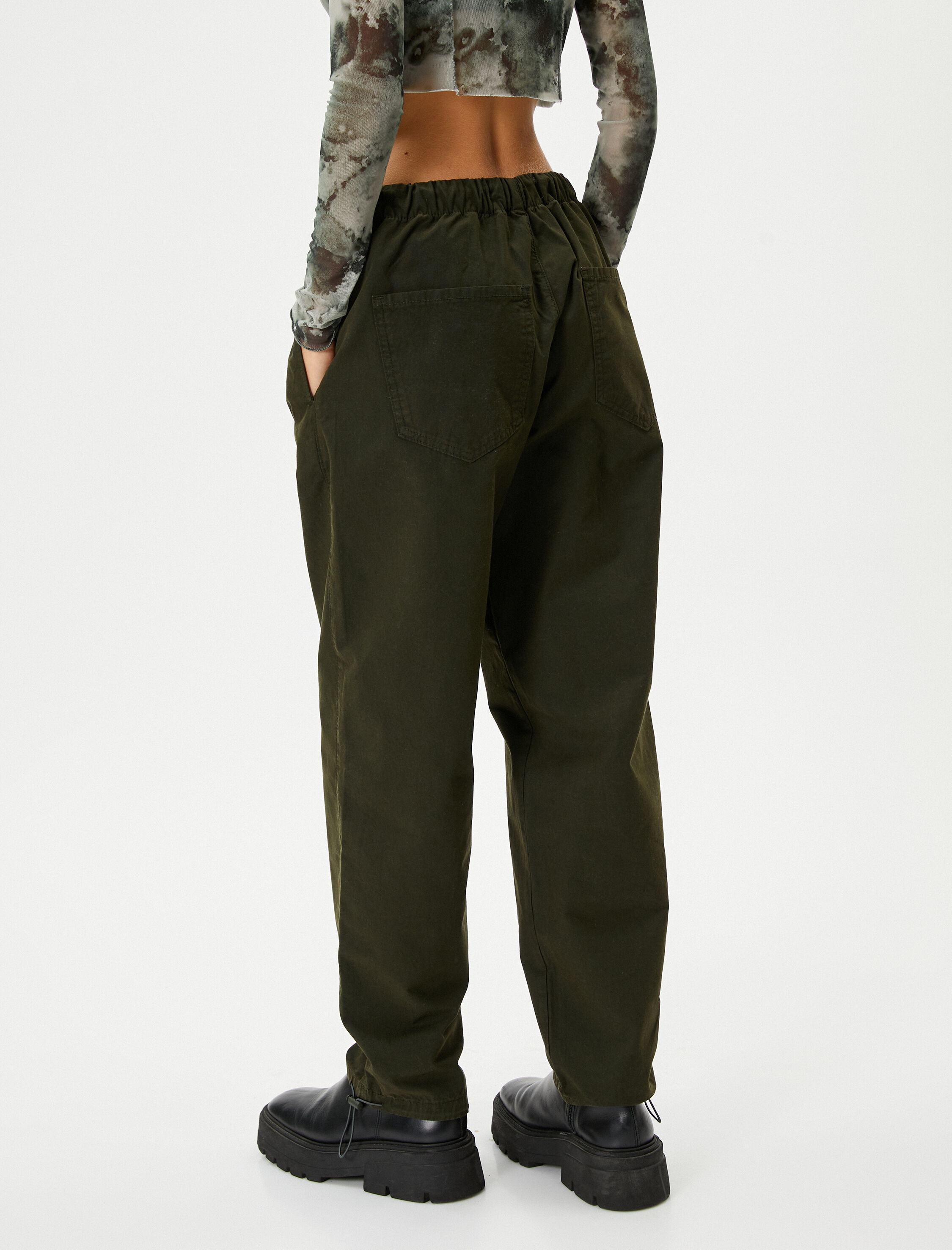   Paraşüt Pantolon Oversize Cepli Beli ve Paçaları Lastikli Stoperli Pamuklu