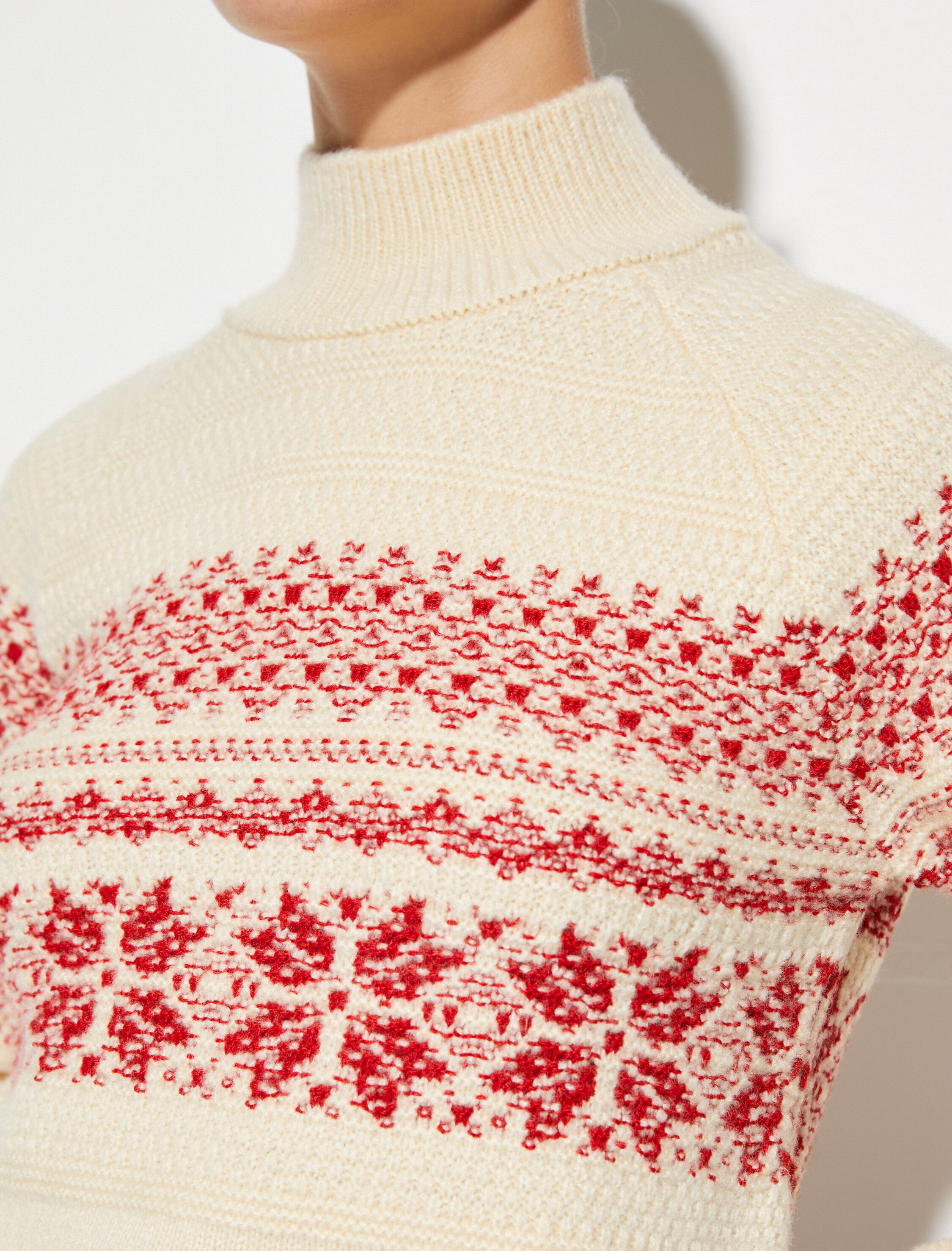   Balıkçı Yaka Kazak Örgü Dokulu Desenli