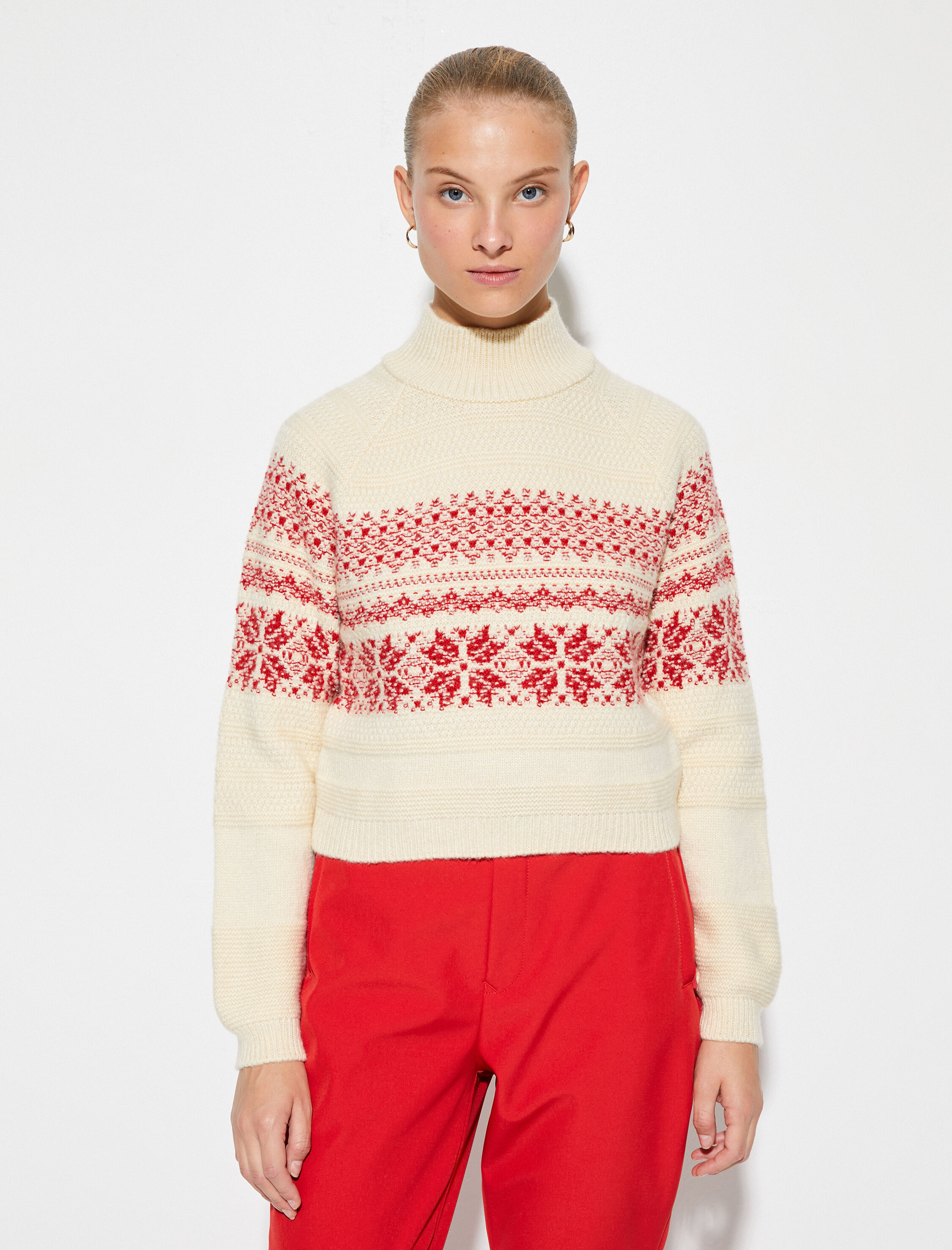   Balıkçı Yaka Kazak Örgü Dokulu Desenli