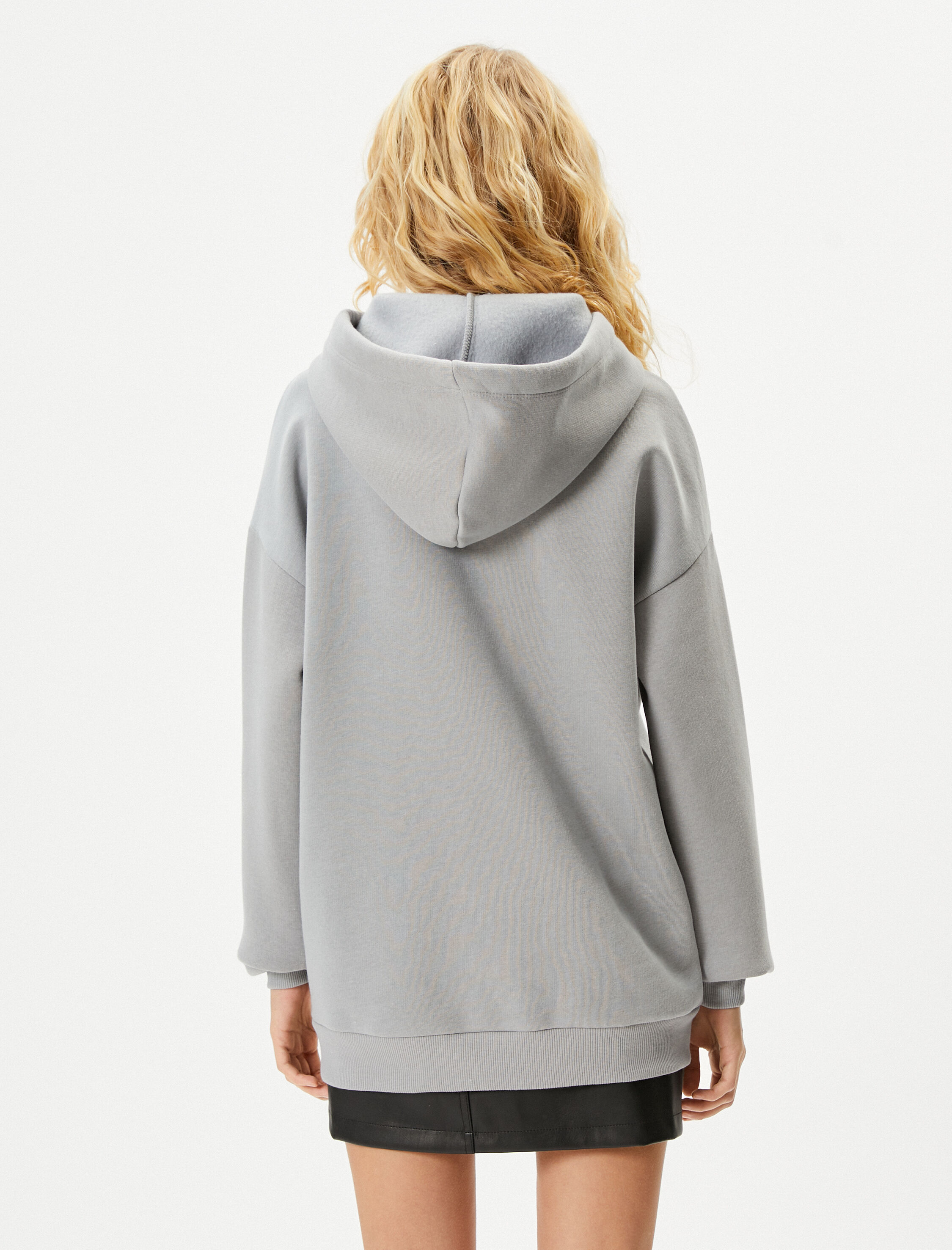 Şardonlu Kapşonlu Sweatshirt Ayıcık Baskılı Rahat Kalıp Uzun Kollu Pamuklu