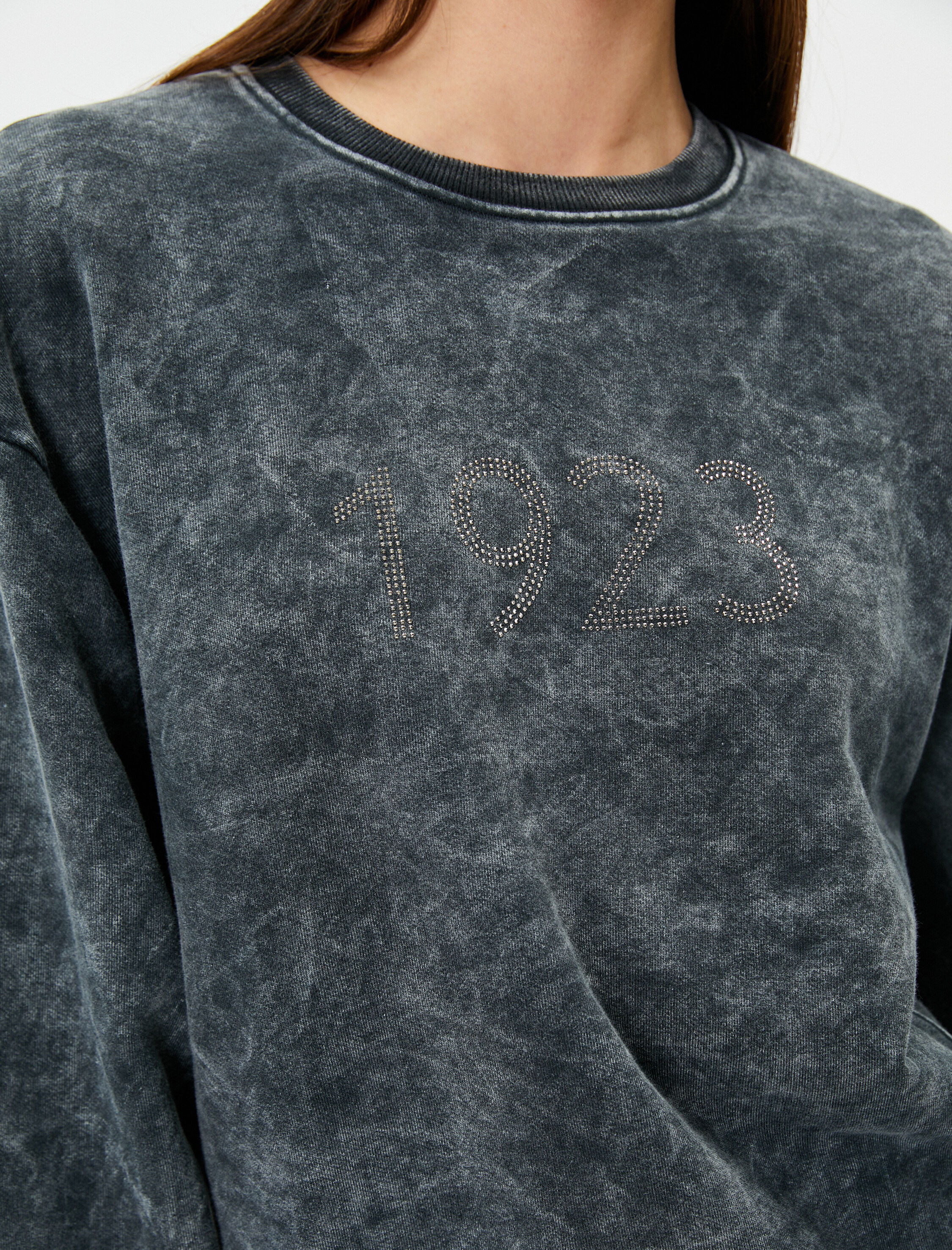   Bisiklet Yaka Sweatshirt 1923 İşlemeli Soluk Efektli 100. Yıla Özel