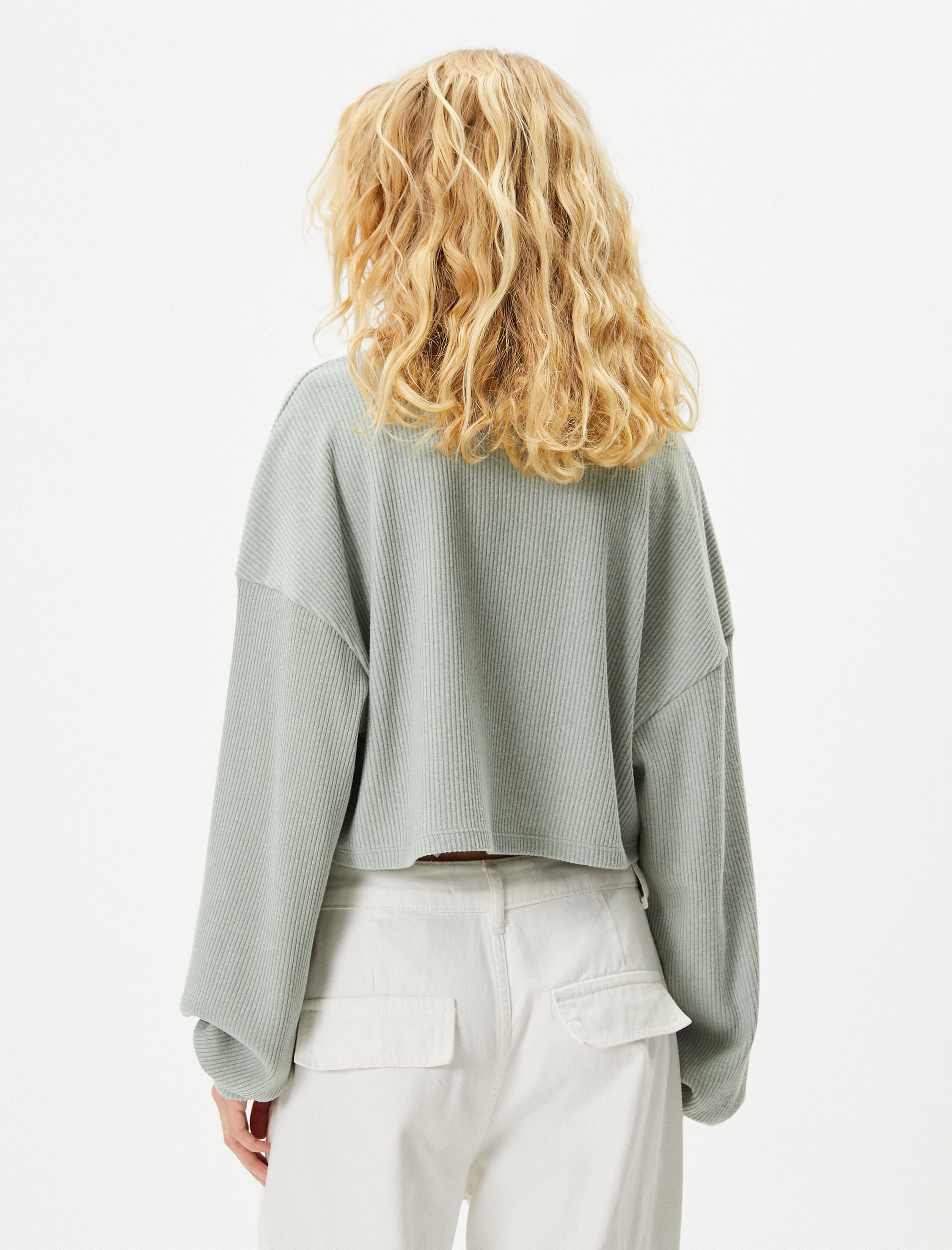   Balıkçı Yaka Balon Kol Tişört Crop Yumuşak Dokulu Kaşkorse