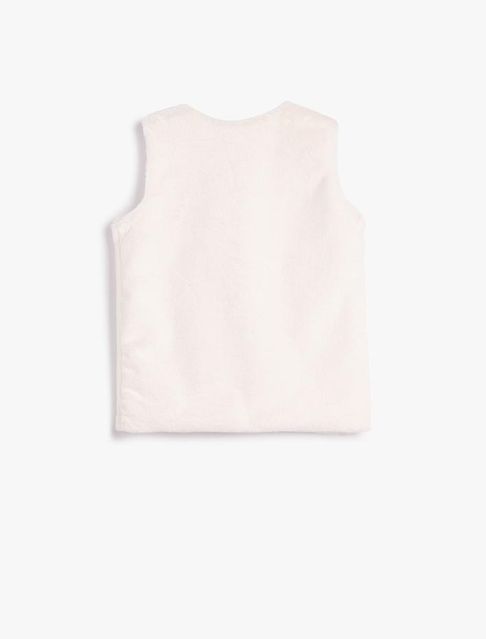 Kız Çocuk Peluş Yelek Yuvarlak Yaka Kolsuz