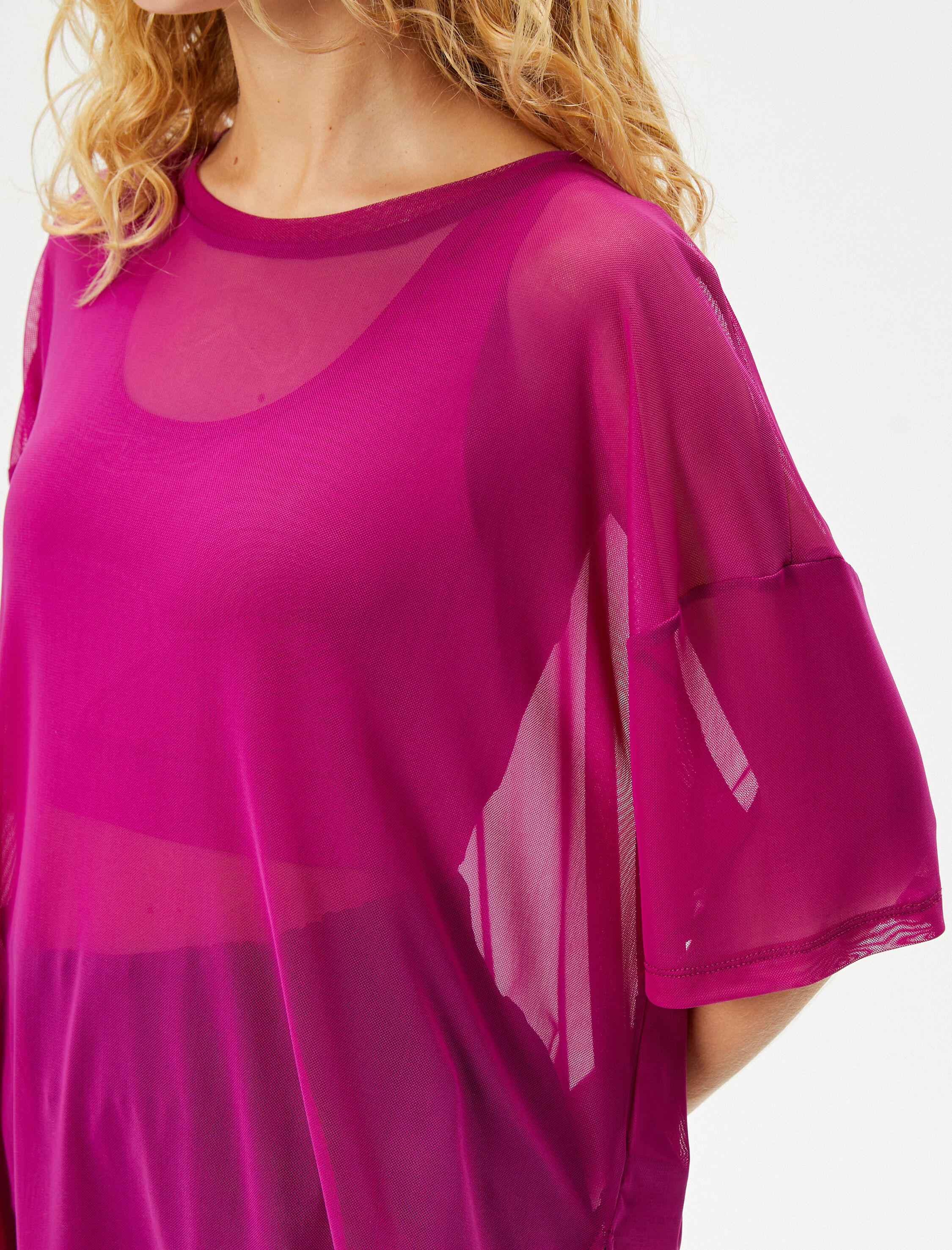   Tül Spor Tişört Oversize Kısa Kollu Bisiklet Yaka