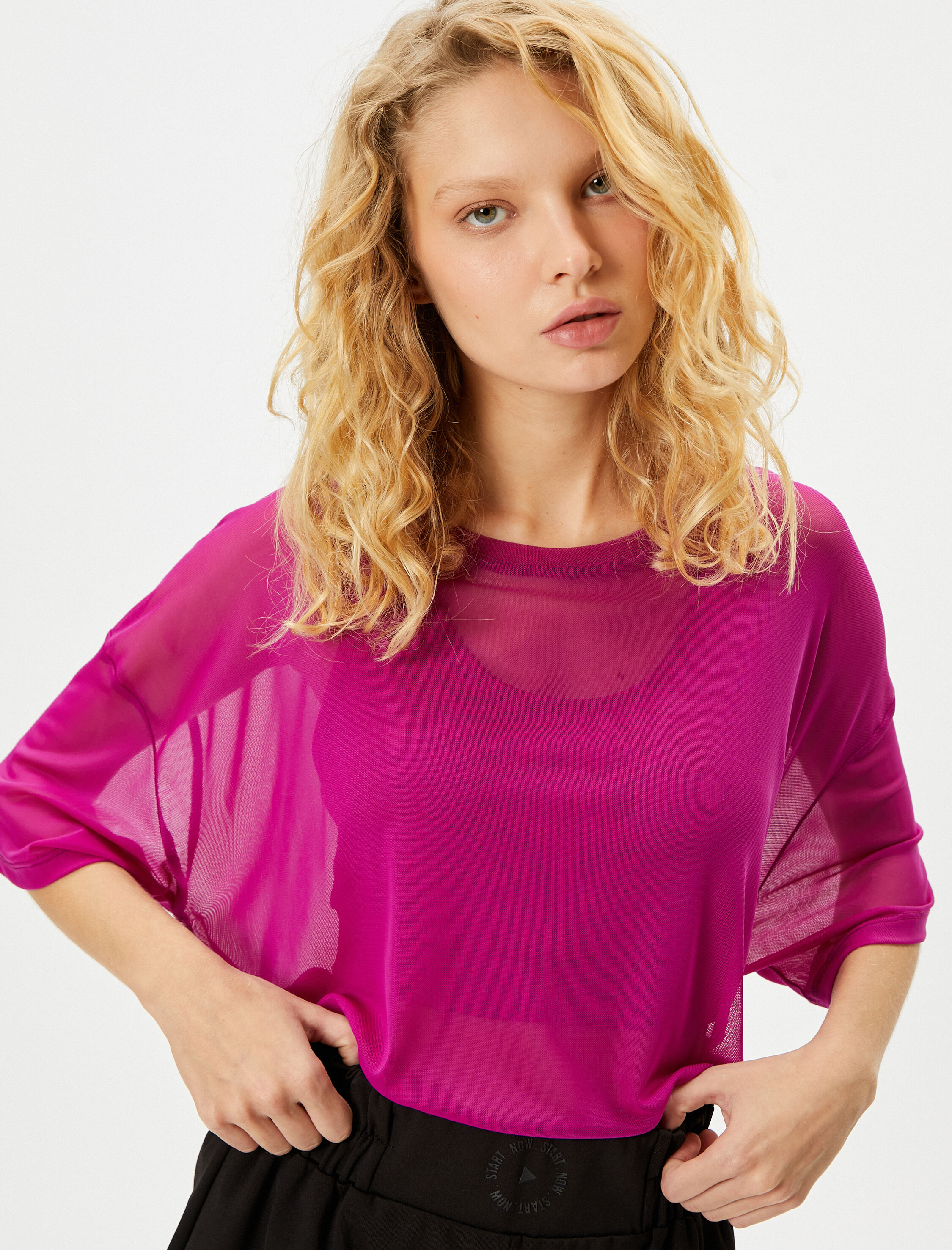   Tül Spor Tişört Oversize Kısa Kollu Bisiklet Yaka