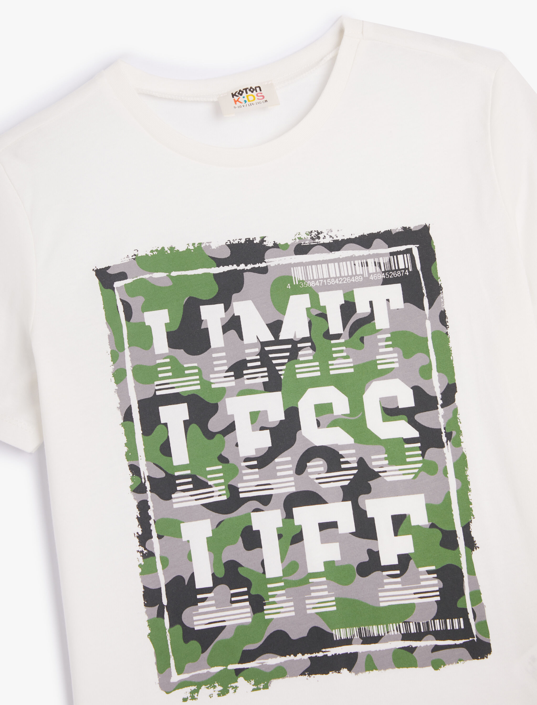  Erkek Çocuk Tişört Kısa Kollu Bisiklet Yaka Kamuflaj Baskı Detaylı Pamuklu