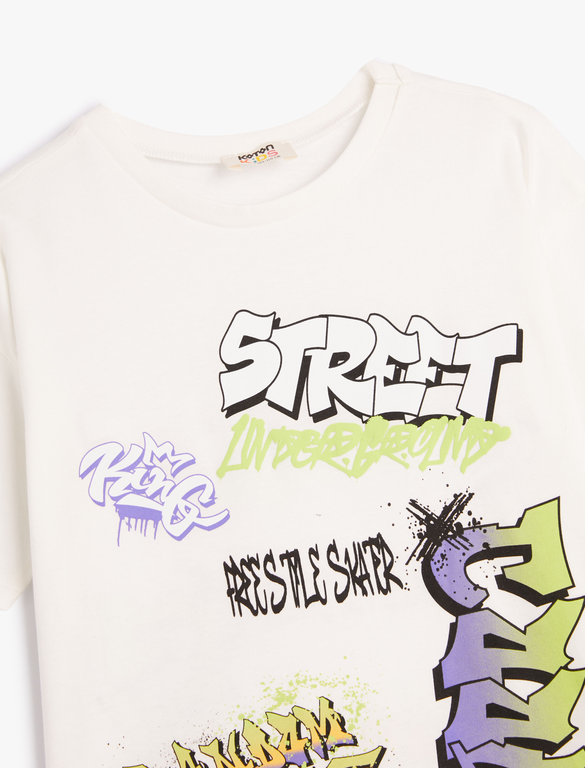  Erkek Çocuk Tişört Kısa Kollu Bisiklet Yaka Grafiti Baskılı Pamuklu