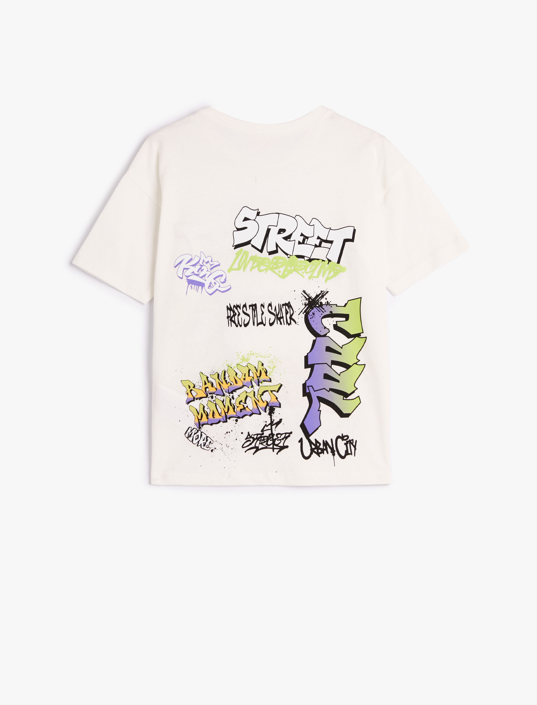  Erkek Çocuk Tişört Kısa Kollu Bisiklet Yaka Grafiti Baskılı Pamuklu