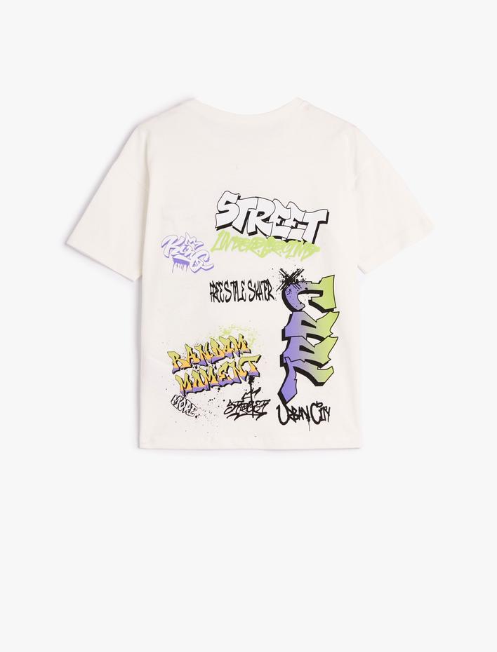 Erkek Çocuk Tişört Kısa Kollu Bisiklet Yaka Grafiti Baskılı Pamuklu