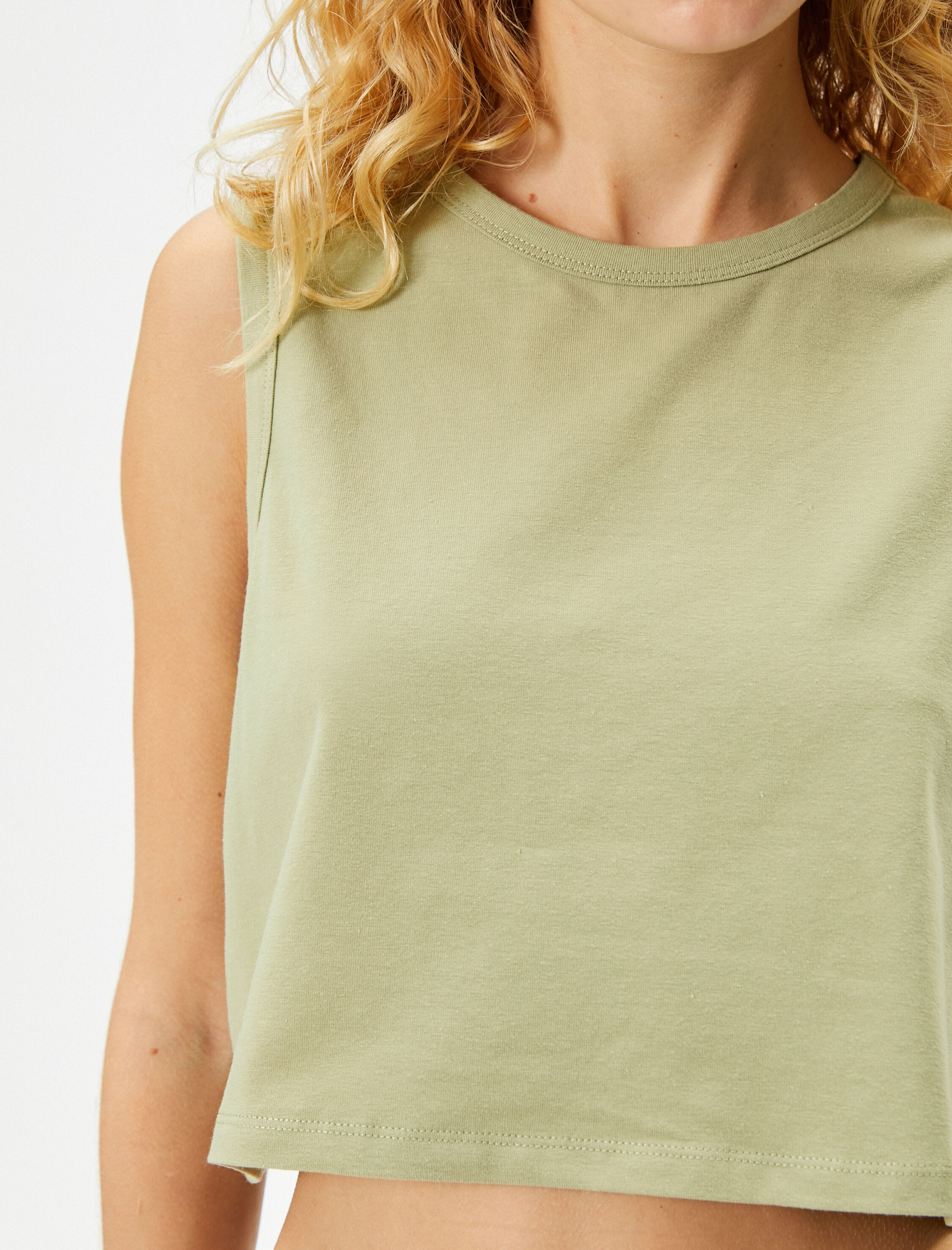   Kolsuz Basic Crop Tişört Bisiklet Yaka Pamuklu